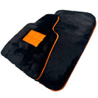 Black Sheepskin Floor Mats for Rolls-Royce Cullinan Orange Leather Trim - AutoWin