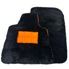 Black Sheepskin Floor Mats for Rolls-Royce Phantom Sedan (2003-2016) Orange Leather Trim - AutoWin