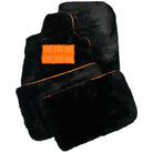 Black Sheepskin Floor Mats for Rolls-Royce Cullinan Orange Leather Trim - AutoWin