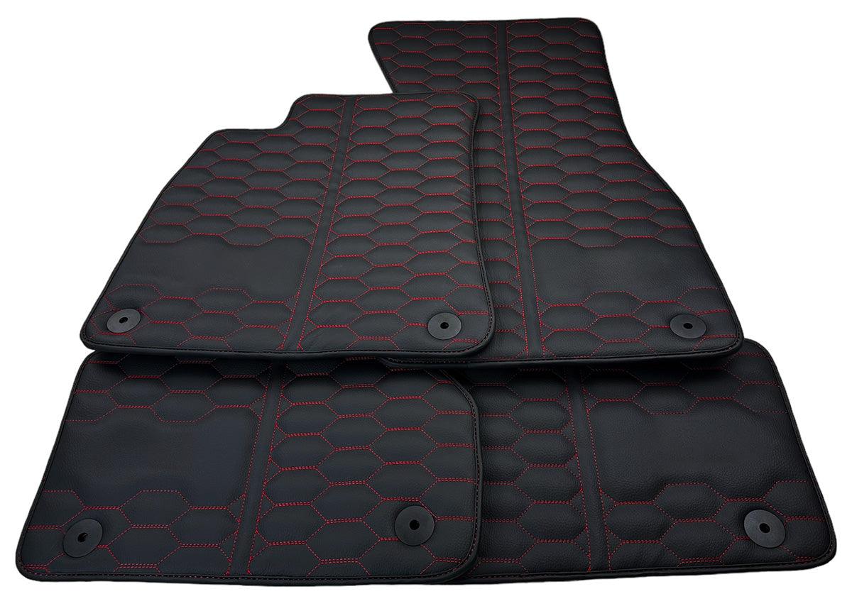 Custom Black Leather Red Stitching Floor Mats for Audi RS 4 B9 Avant (2017-2024)