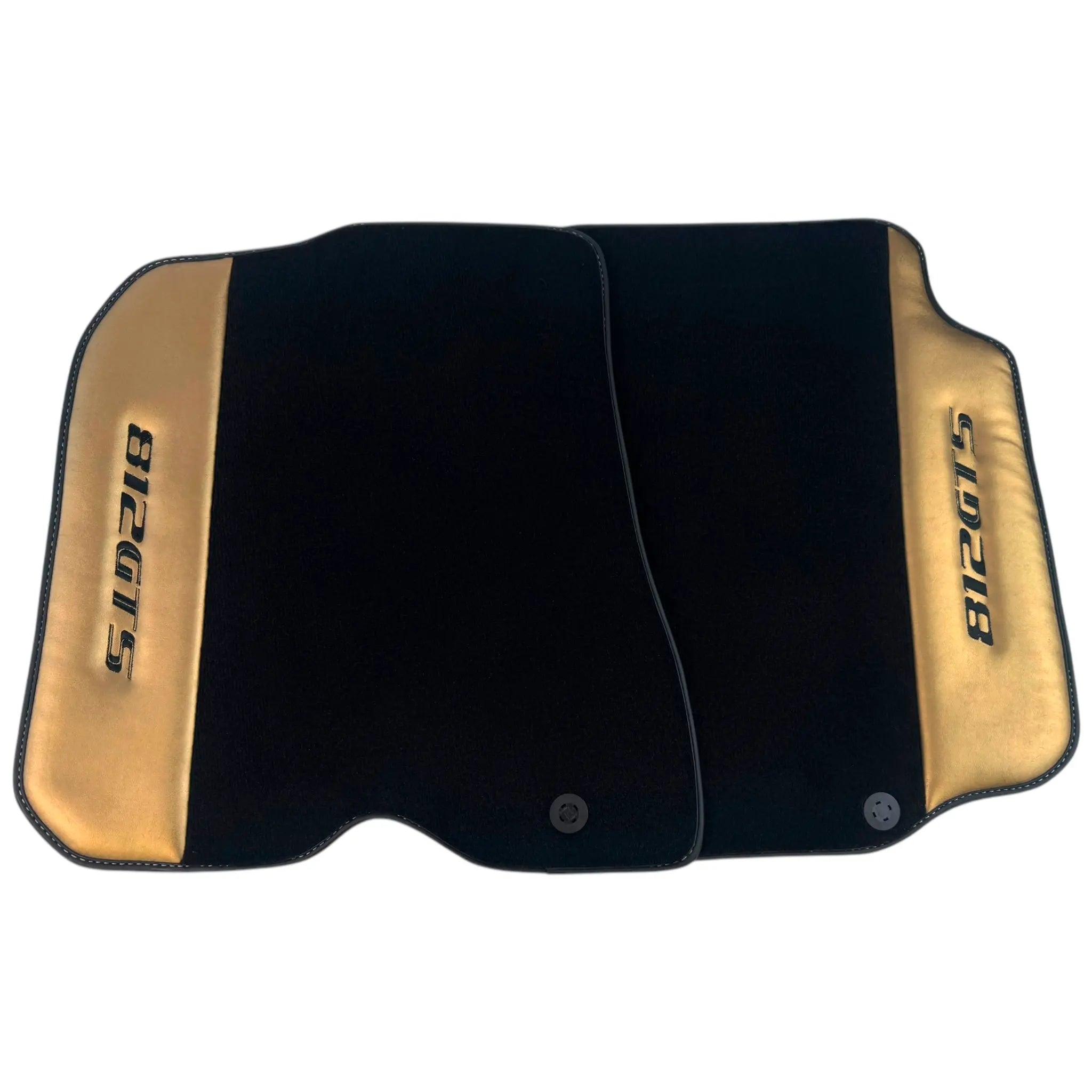 Black Floor Mats for Ferrari 812 GTS (2019-2023) with Gold Leather