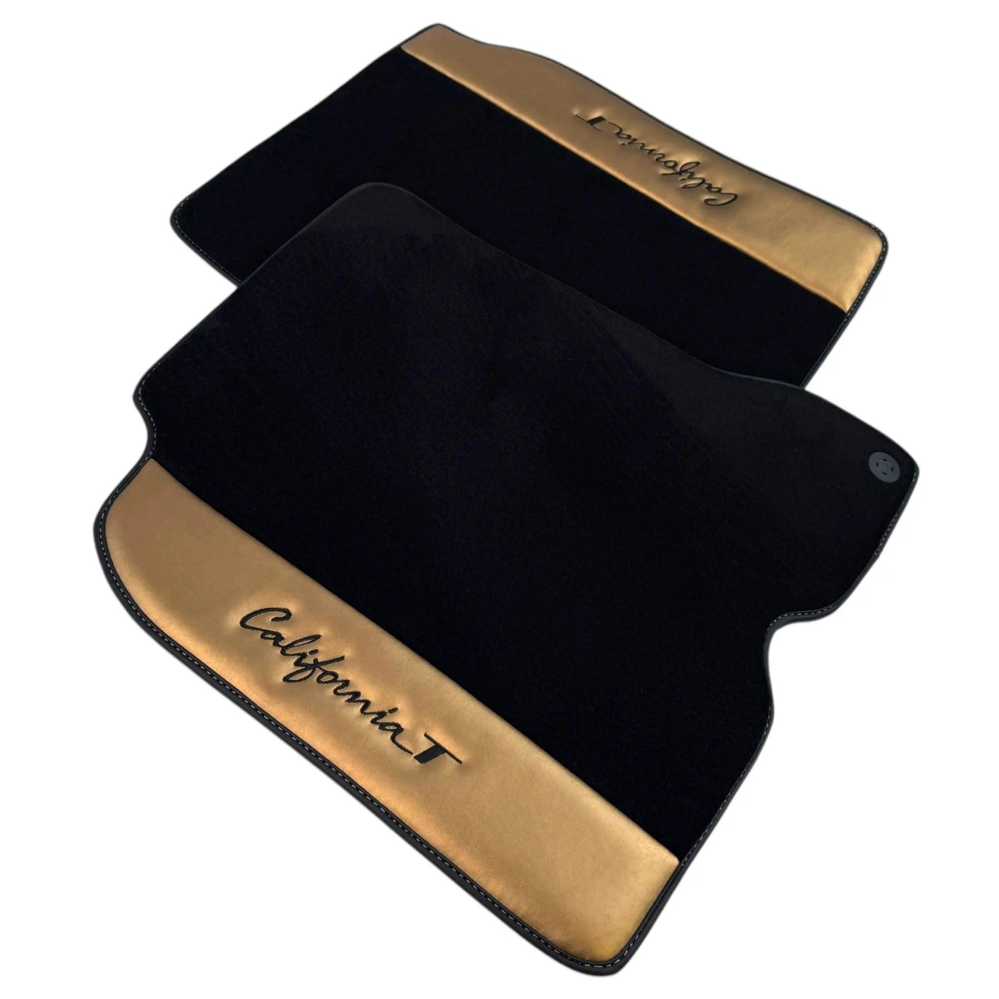 Black Floor Mats for Ferrari California T (2015-2018) with Gold Leather