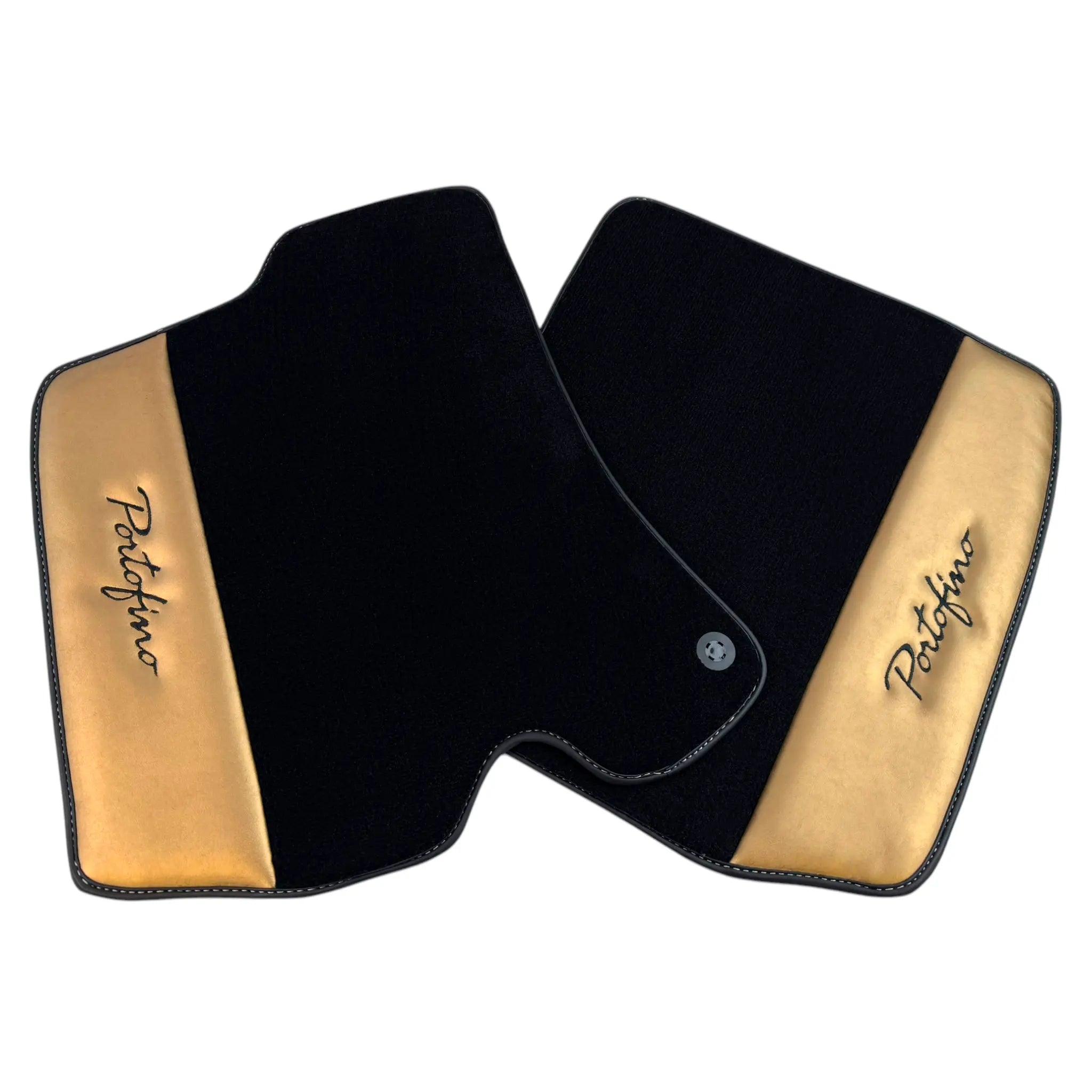 Black Floor Mats for Ferrari Portofino (2018-2023) with Gold Leather