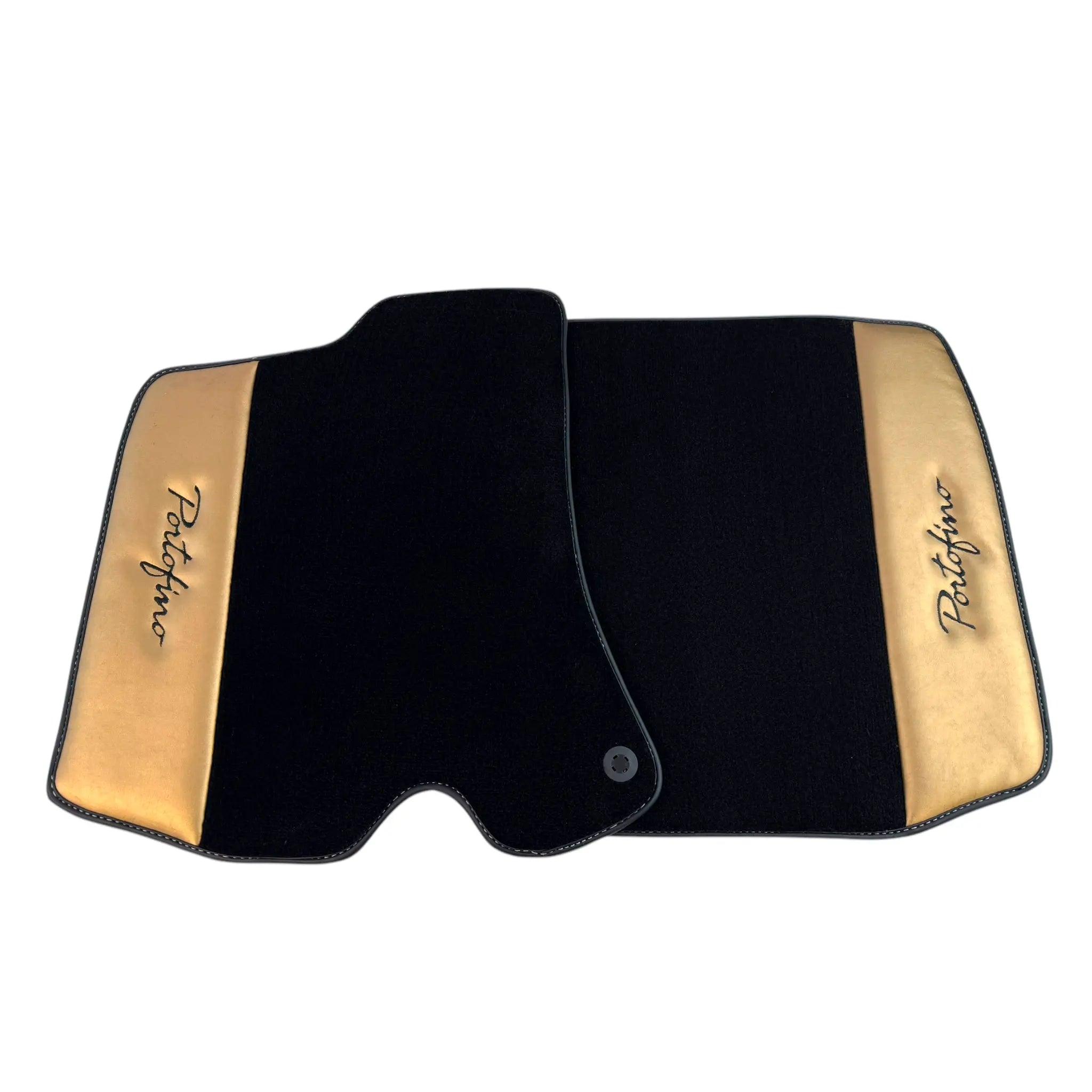 Black Floor Mats for Ferrari Portofino (2018-2023) with Gold Leather