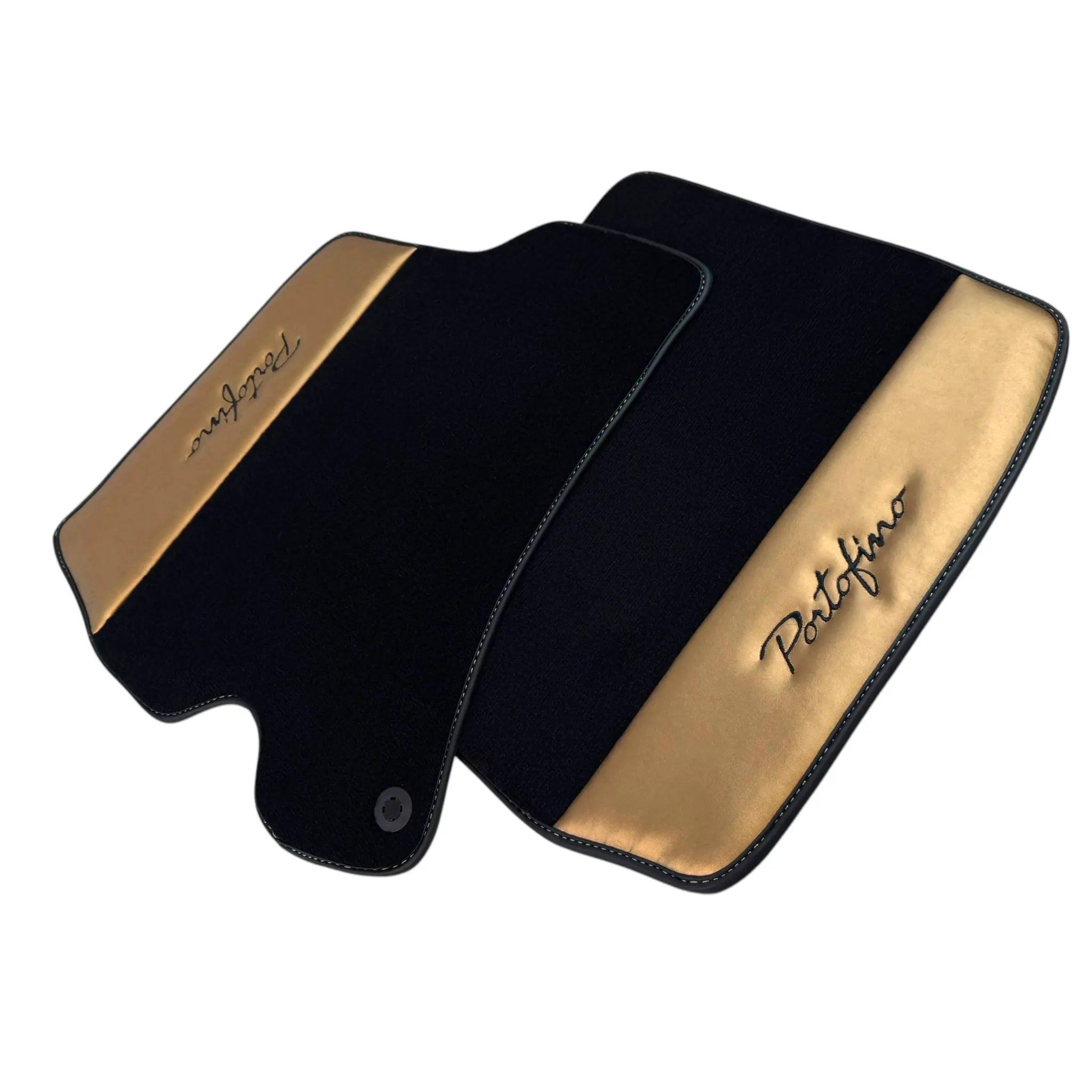 Black Floor Mats for Ferrari Portofino (2018-2023) with Gold Leather