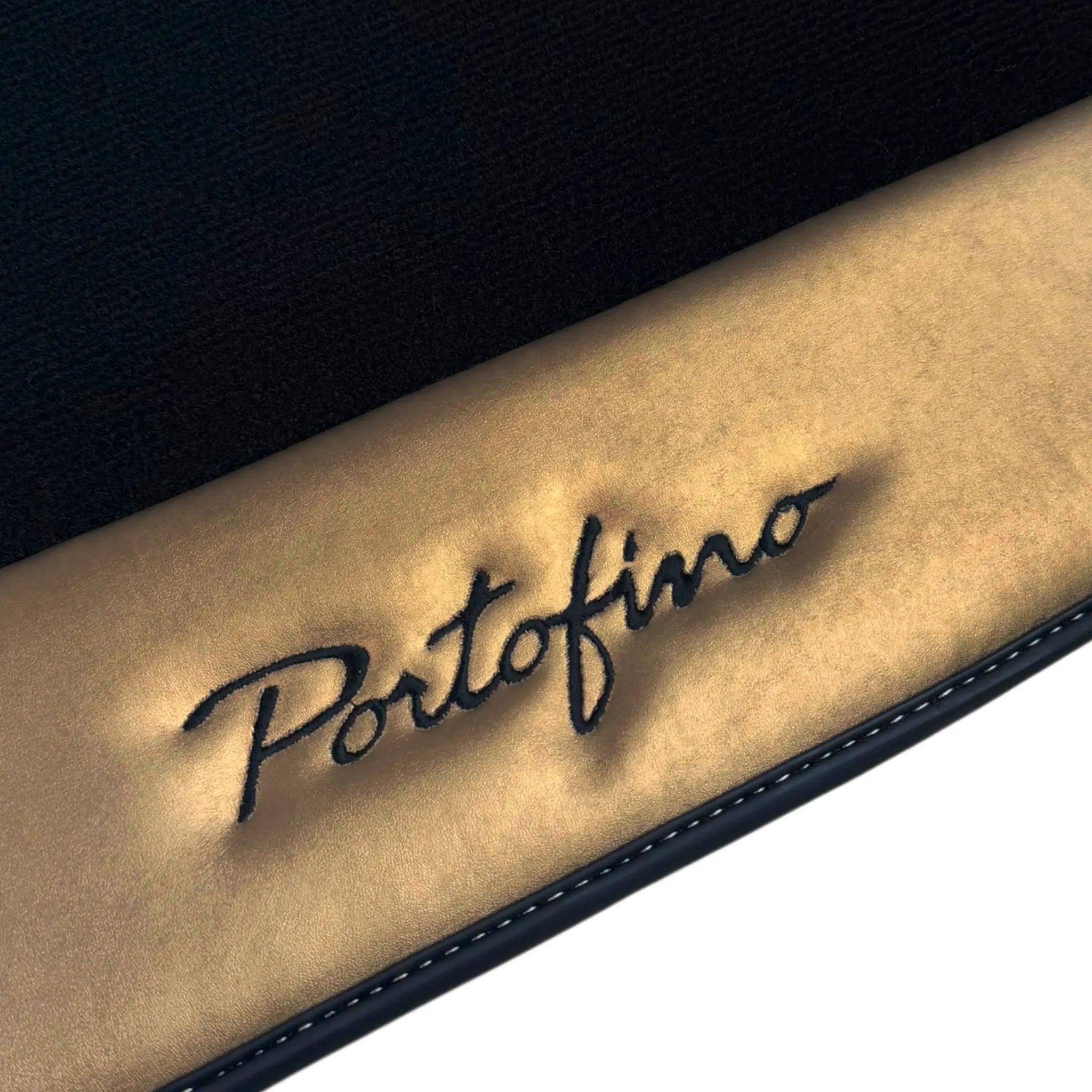 Black Floor Mats for Ferrari Portofino (2018-2023) with Gold Leather