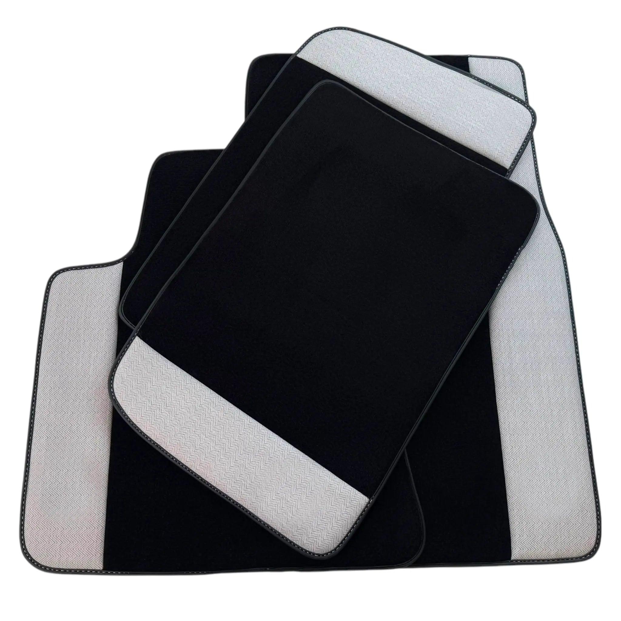 Black Floor Mats for Rolls Royce Phantom Drophead Coupe 2007-2016 with Gray Leather Borders