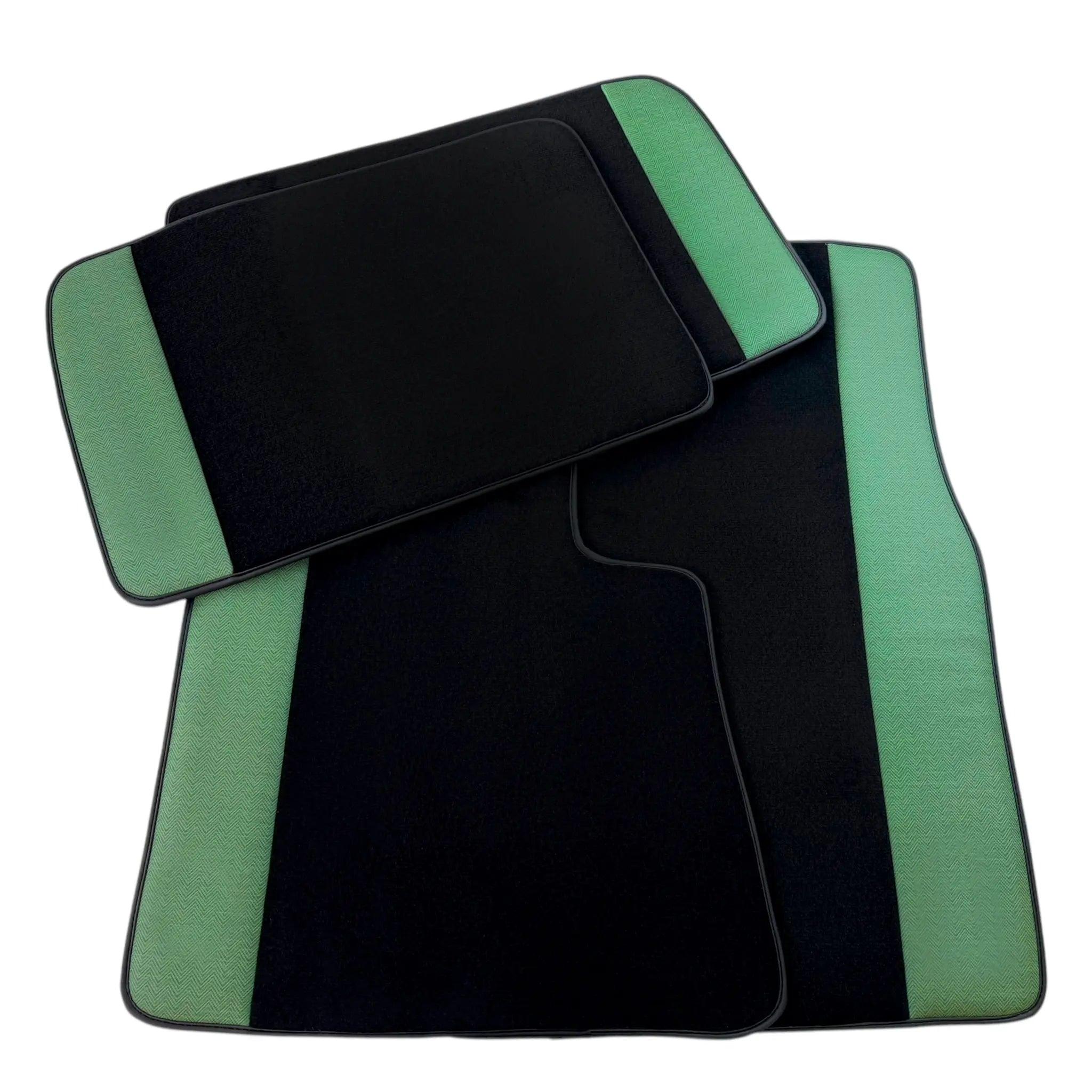 Black Floor Mats for Rolls Royce Phantom Drophead Coupe (2007-2016) with Green Leather Borders