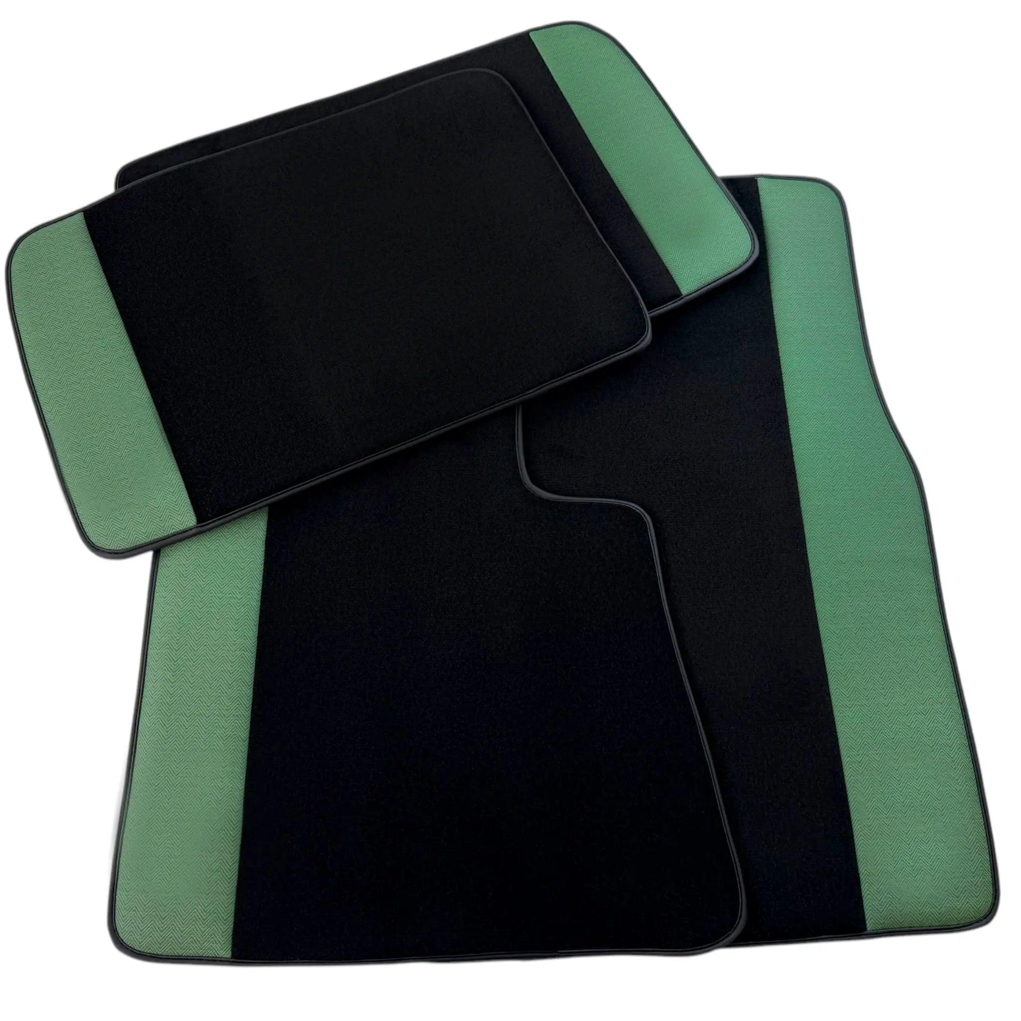 Black Floor Mats for Rolls Royce Phantom Sedan (2003-2016) with Green Leather Borders