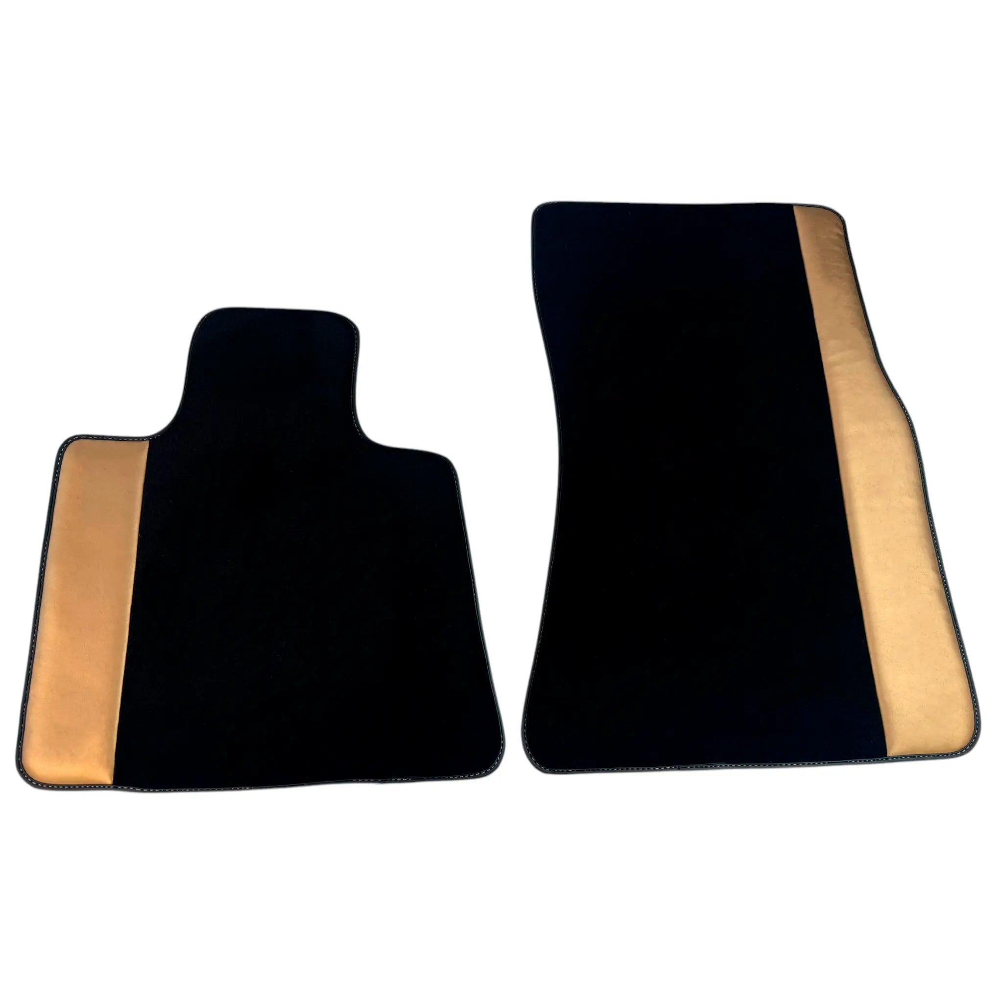 Black Floor Mats for Rolls Royce Shadow (1965-1977) with Golden Leather