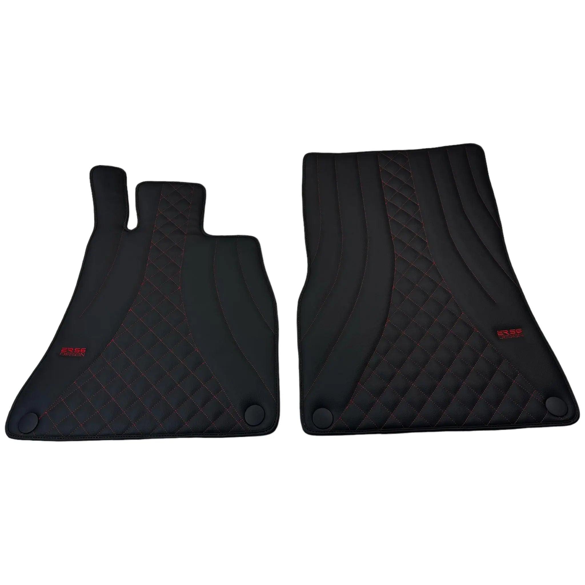 Black Leather Floor Mats For Mercedes Benz C-Class C205 Coupe Facelift (2018-2023) | ER56 Design - AutoWin