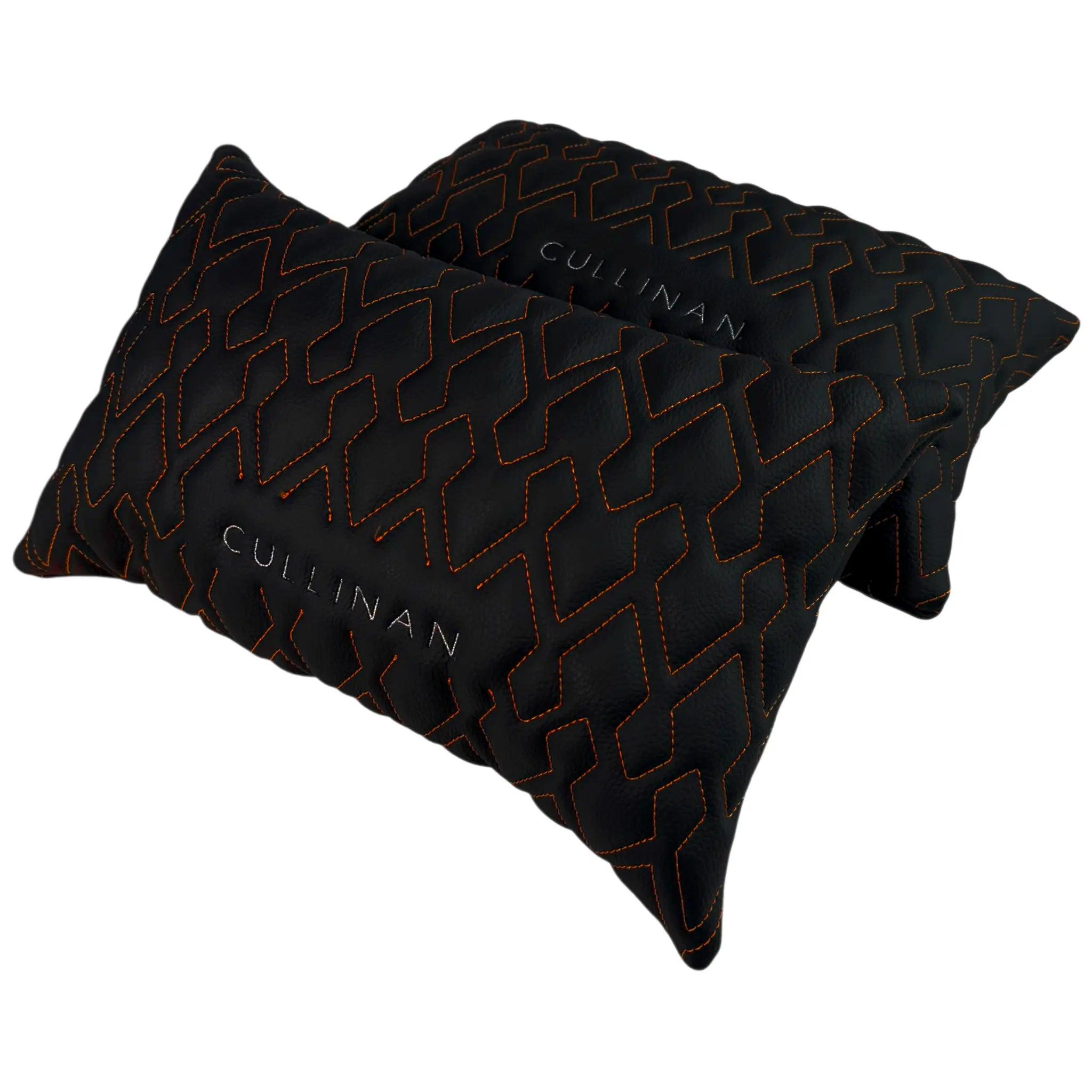 Black Leather Pillows Set of 2 for Rolls-Royce Cullinan | Orange Sewing