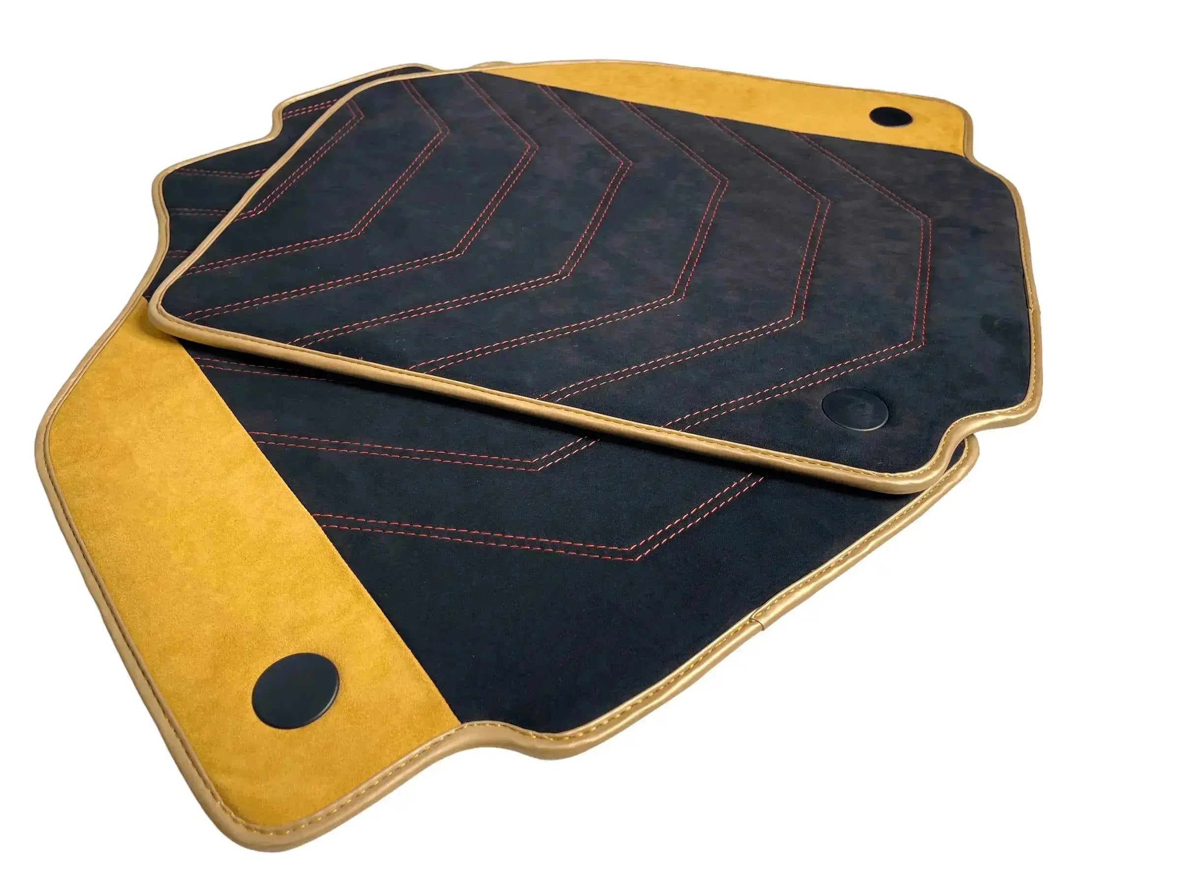 Customizable Black Floor Mats for Ferrari 488 Pista Spider with Tan Alcantara Leather