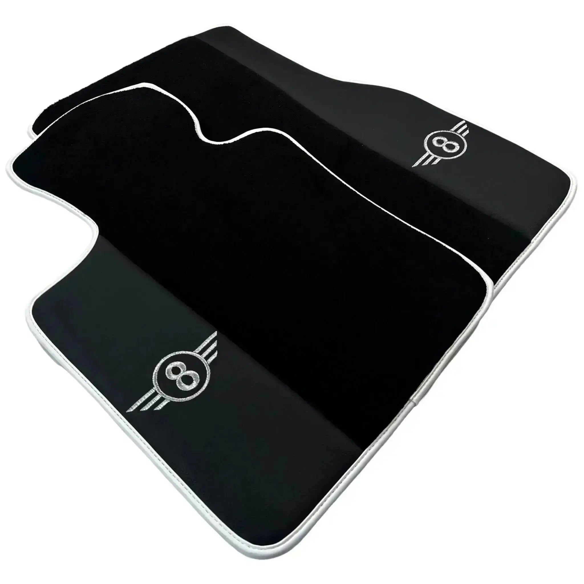 Black Floor Mats for Mini Cooper / One Electric (2020-2023) with Leather | White Trim