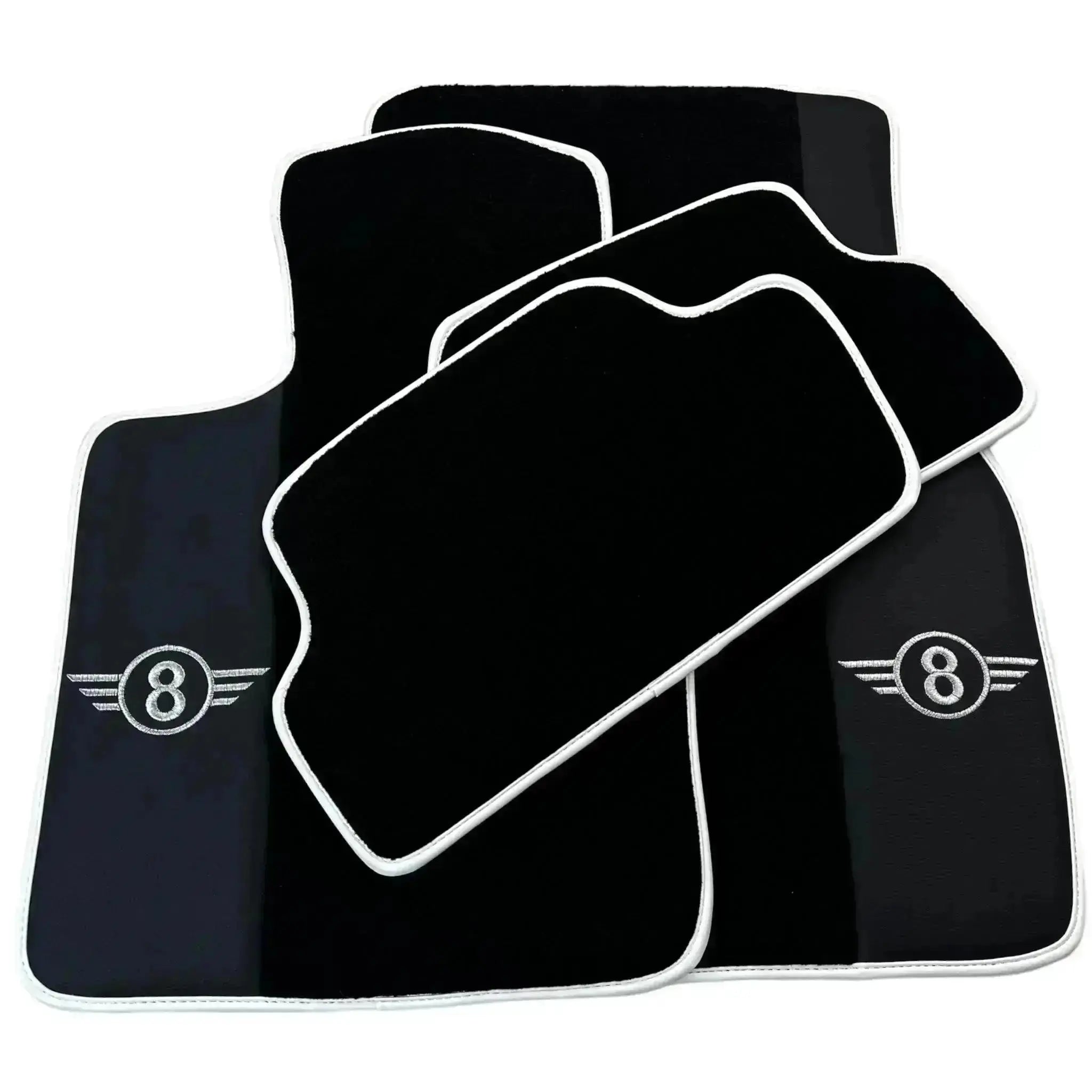 Black Floor Mats for Mini Cooper / One F55 5-Doors (2015-2023) with Leather | White Trim