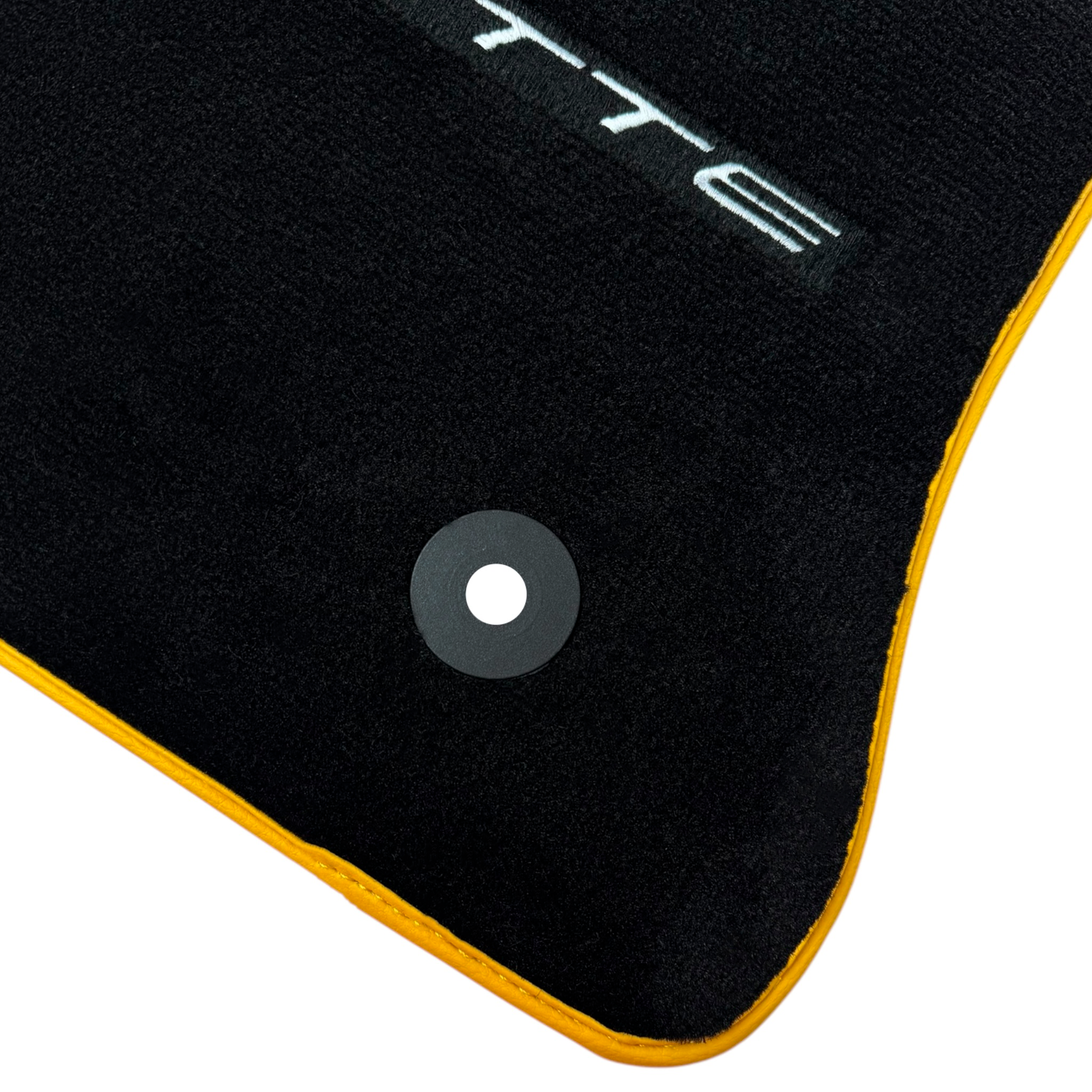 Black Floor Mats For Chevrolet Corvette C7 Targa Top (2014-2019) with Yellow Trim