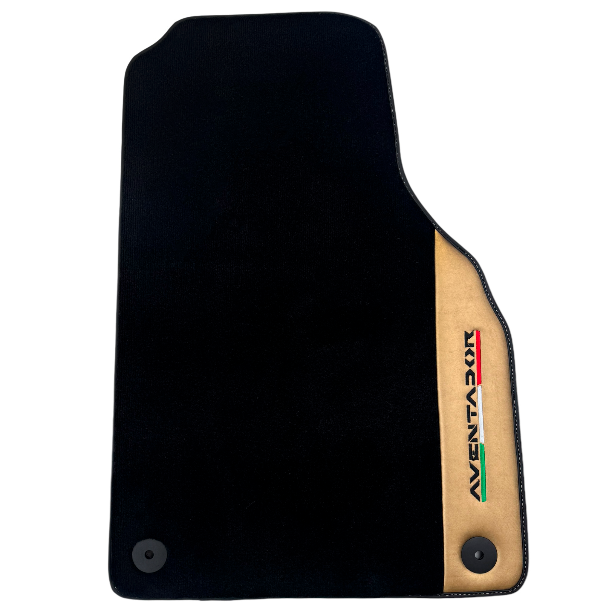 Italian Edition Black Floor Mats for Lamborghini Aventador (2012-2022) with Gold Leather Border