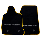 Black Floor Mats For Chevrolet Corvette C7 Targa Top (2014-2019) with Yellow Trim