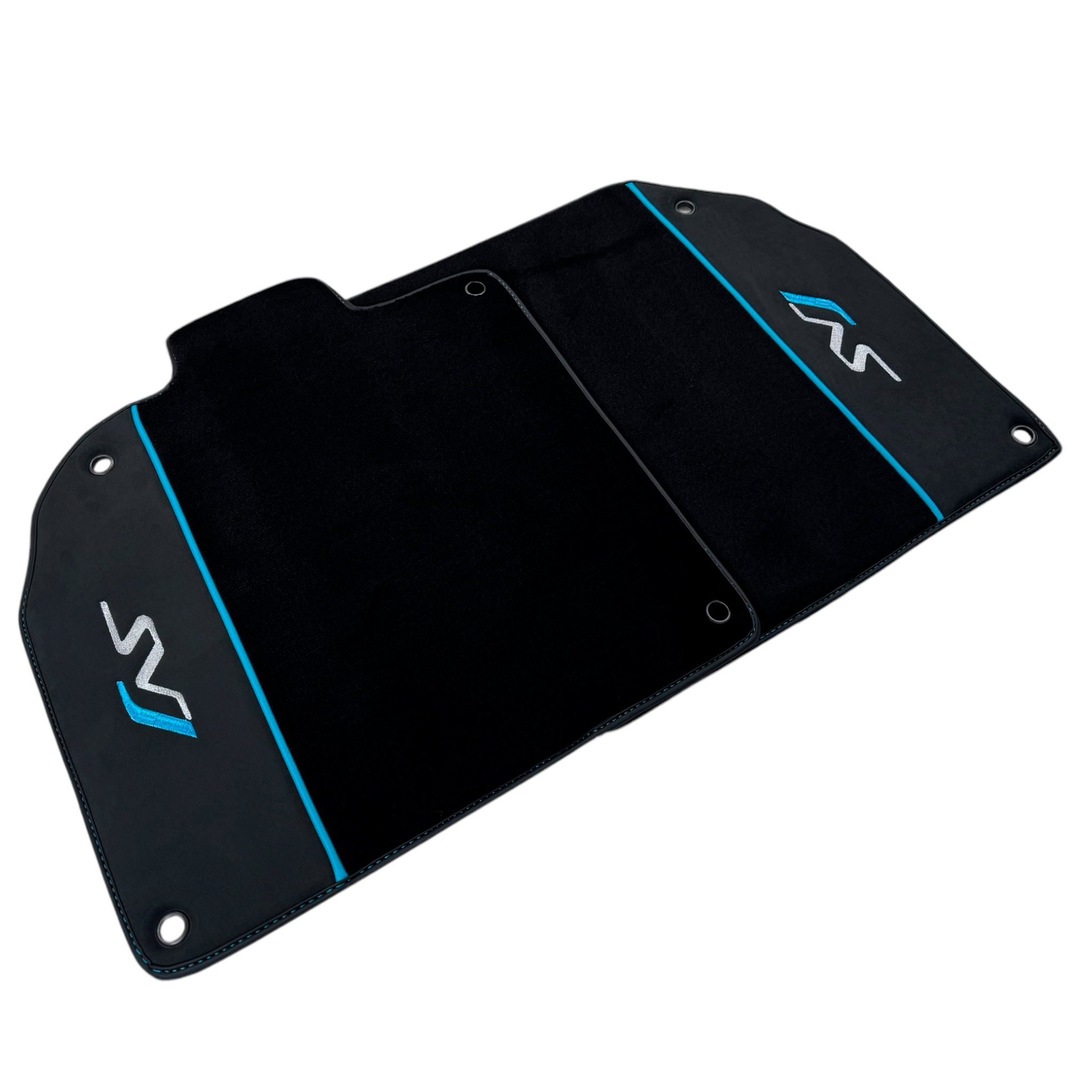 Black Floor Mats for Lamborghini Aventador SVJ Blue with Alcantara Leather - AutoWin