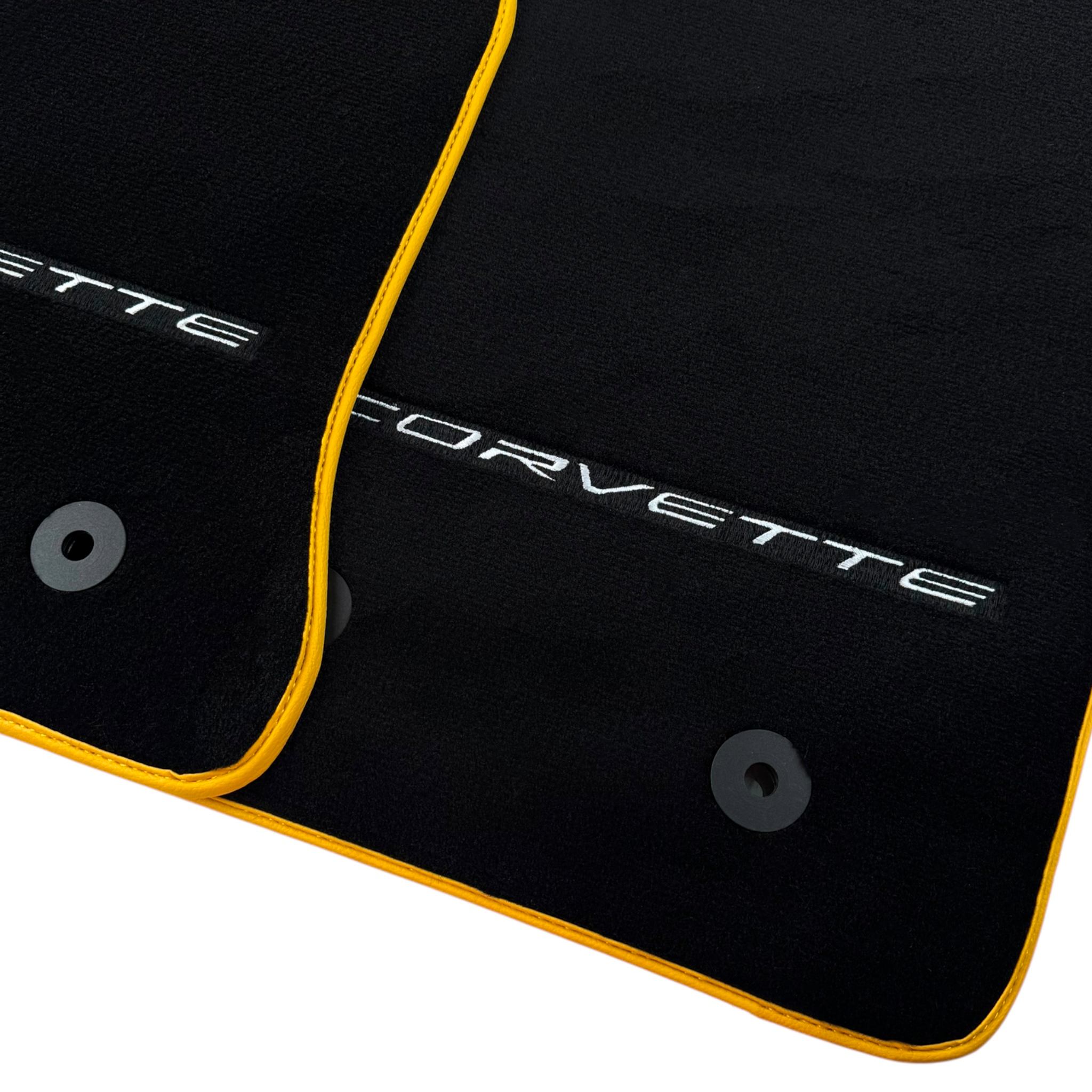 Black Floor Mats For Chevrolet Corvette C7 Targa Top (2014-2019) with Yellow Trim