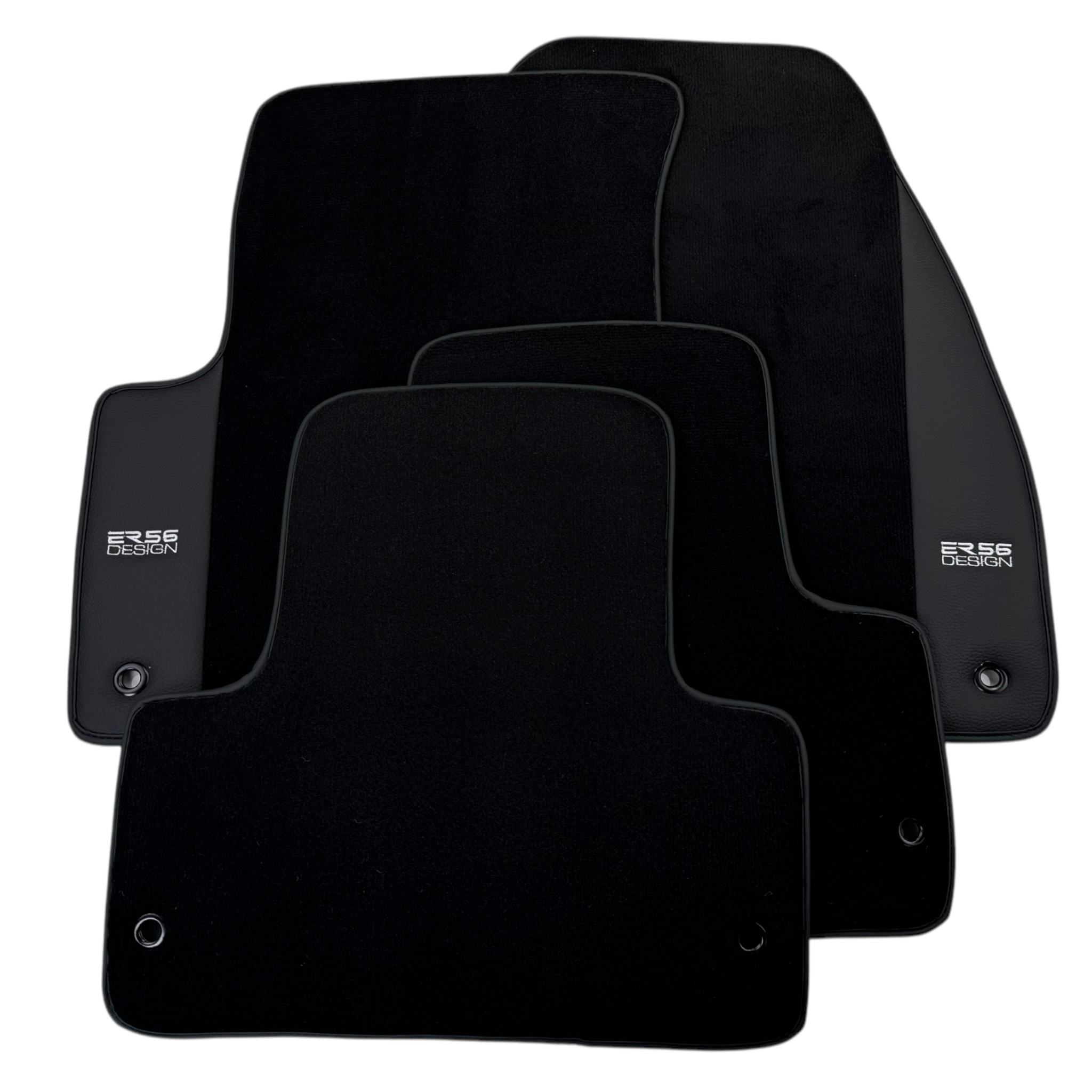 ER56 Design Black Floor Mats for Jeep Renegade (2014-2018) Distance Fixing Points Co-Driver 18 cm with Leather - AutoWin