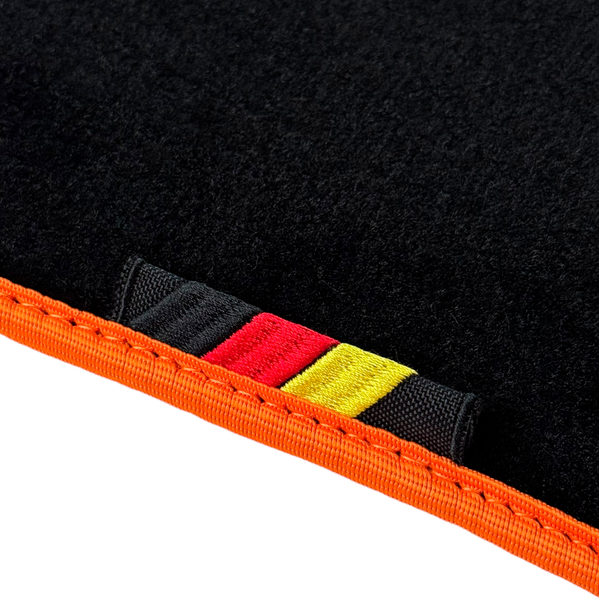 Black Floor Mats for BMW M3 G80 with Orange Trim | German Edition