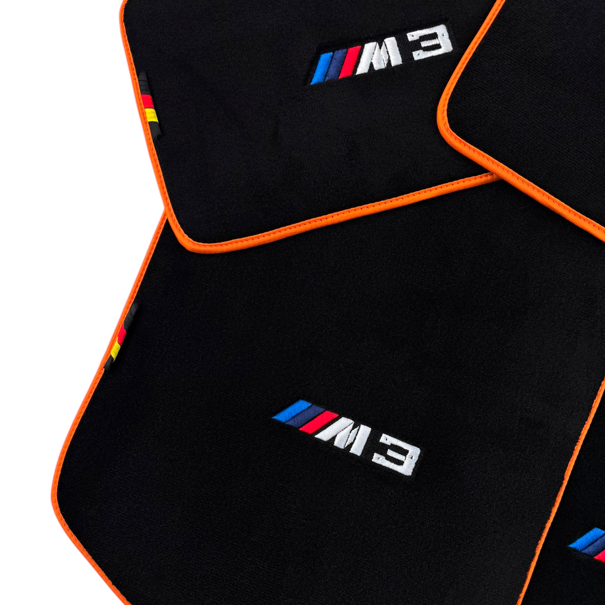 Black Floor Mats for BMW M3 G80 with Orange Trim | German Edition