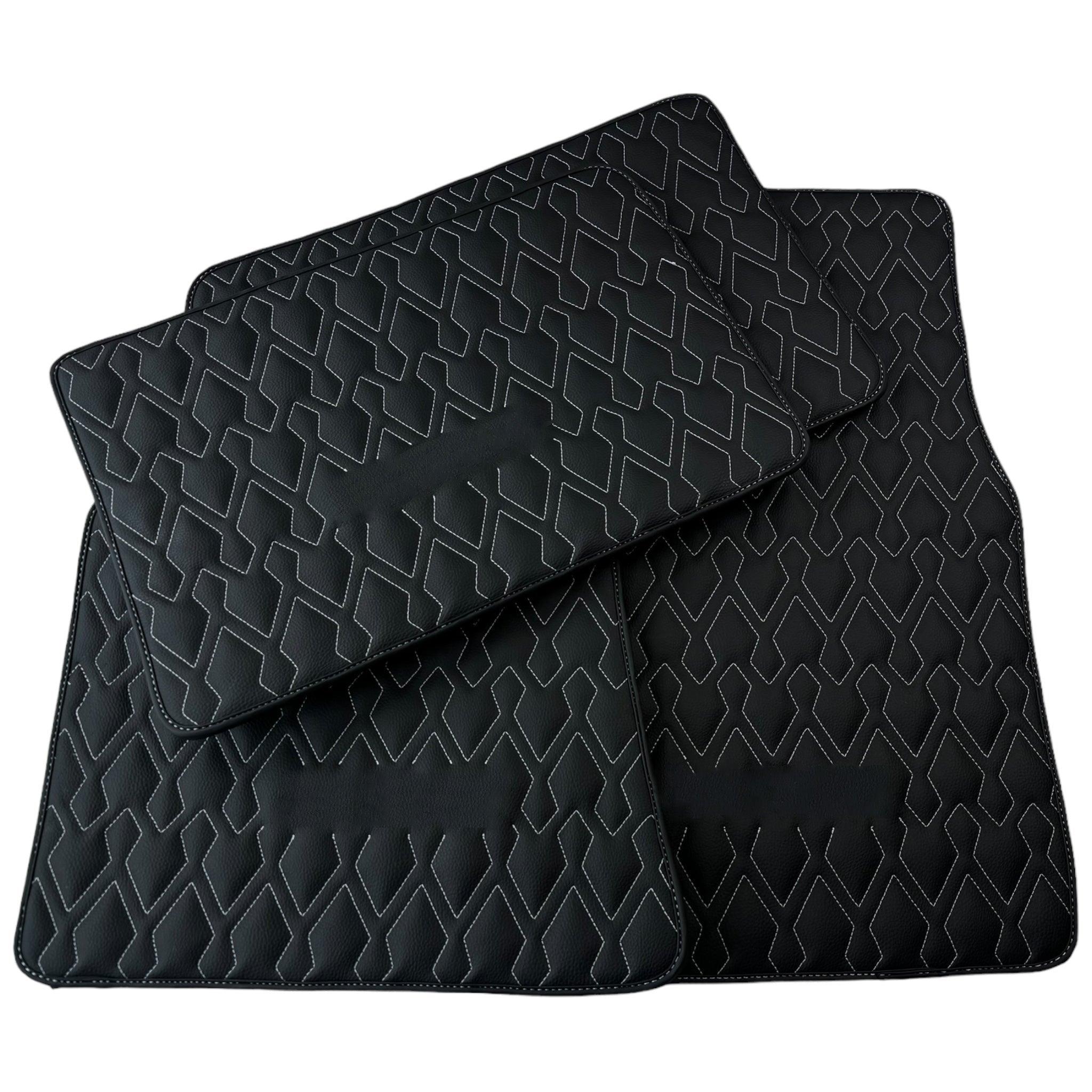 Custom Black Leather Floor Mats for Rolls Royce Cullinan (2018-2023) White Stitching - AutoWin