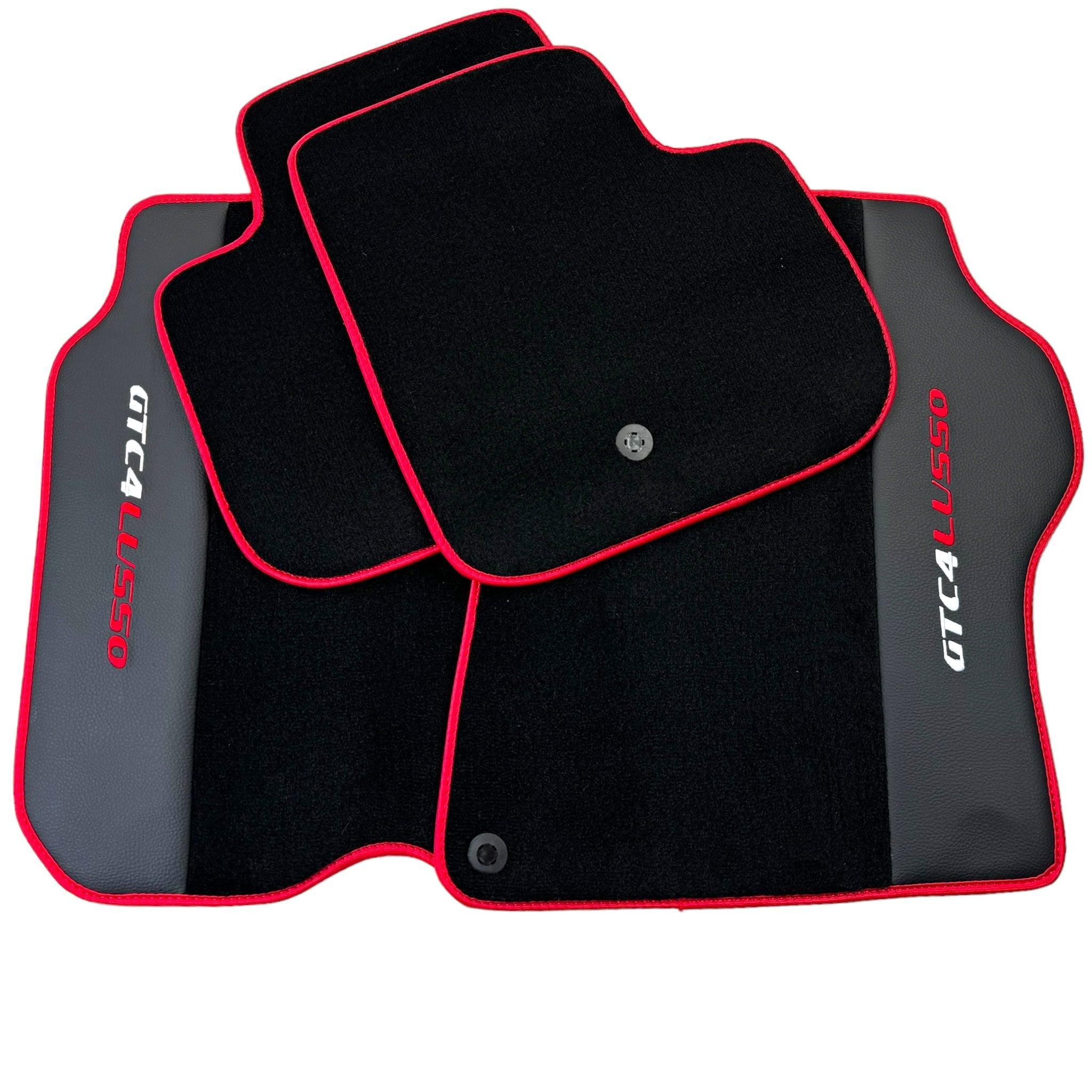 Black Floor Mats for Ferrari GTC4 Lusso with Leather and Red Trim | Right Hand Drive