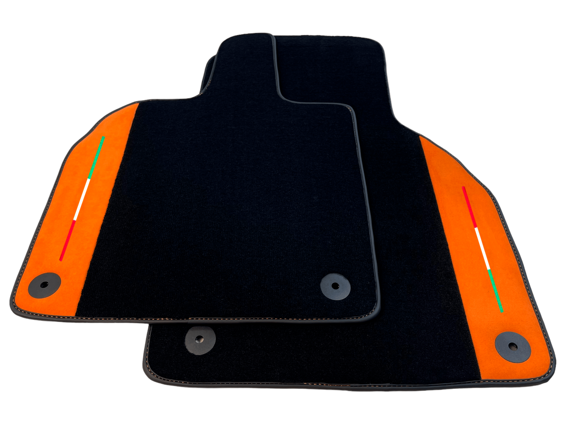 Customizable Black Floor Mats for Lamborghini Aventador With Orange Alcantara Leather - AutoWin