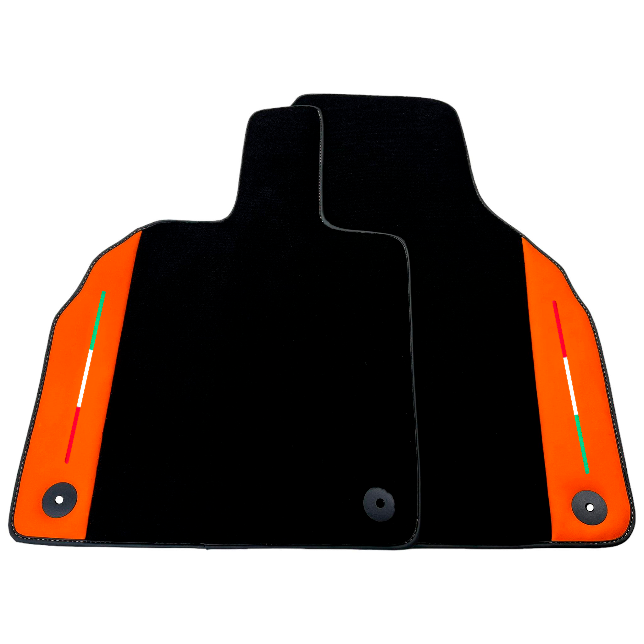 Customizable Black Floor Mats for Lamborghini Aventador with Orange (Arancia Leonis) Nappa Leather