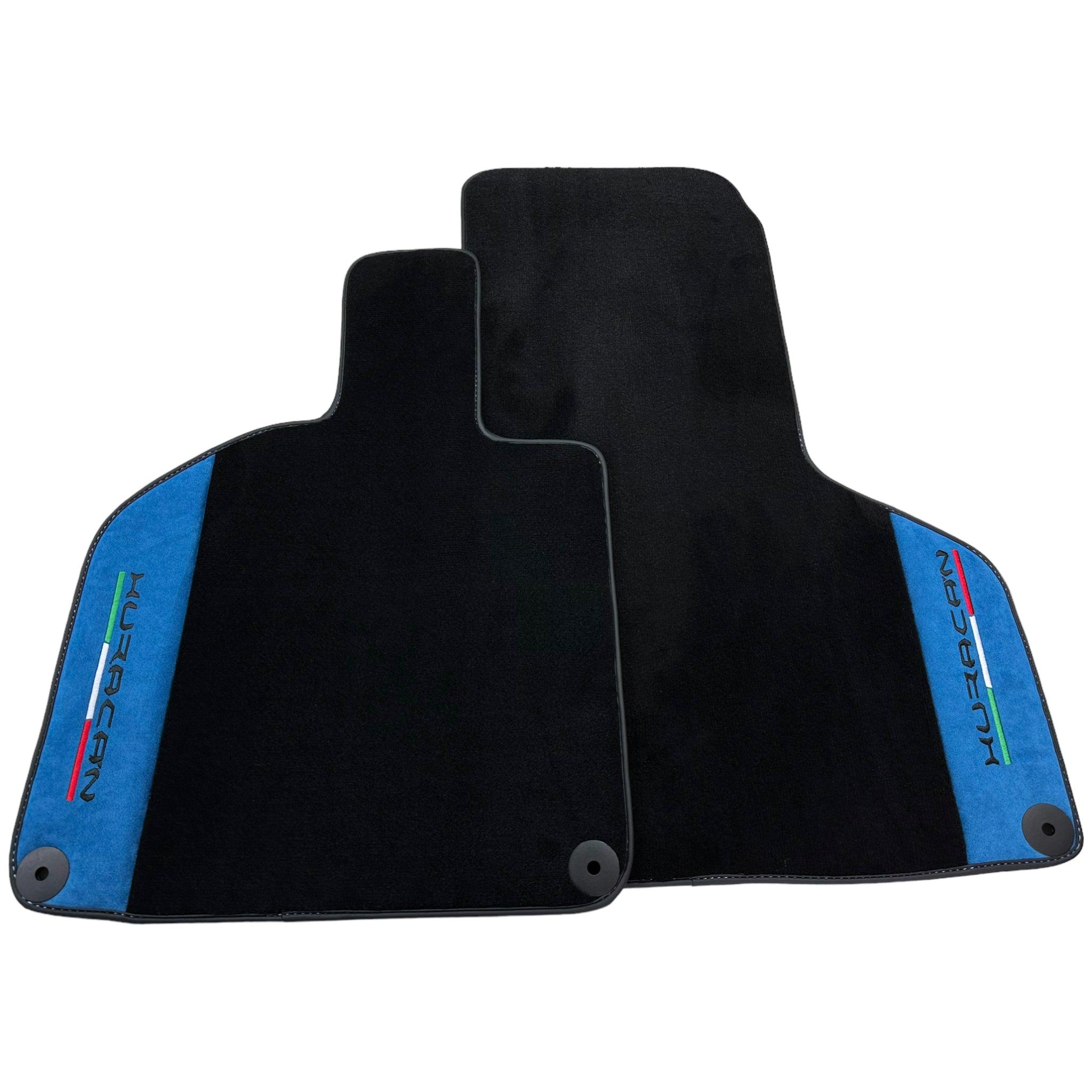 Black Floor Mats for Lamborghini Huracan 2014-2023 With Blue Alcantara Leather - AutoWin