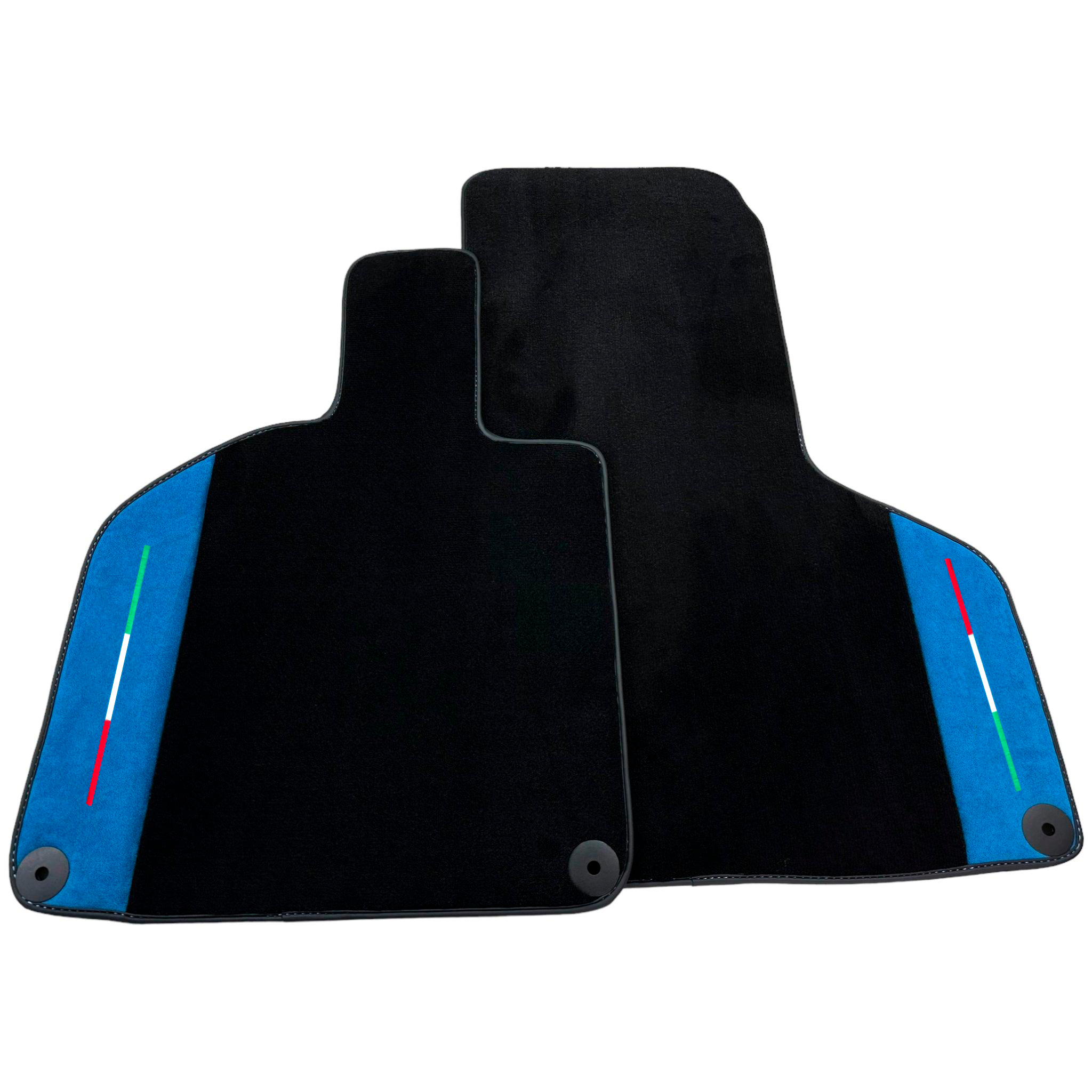 Black Floor Mats for Lamborghini Huracan (2014-2023) with Italian Flag | Blue Alcantara Leather - AutoWin