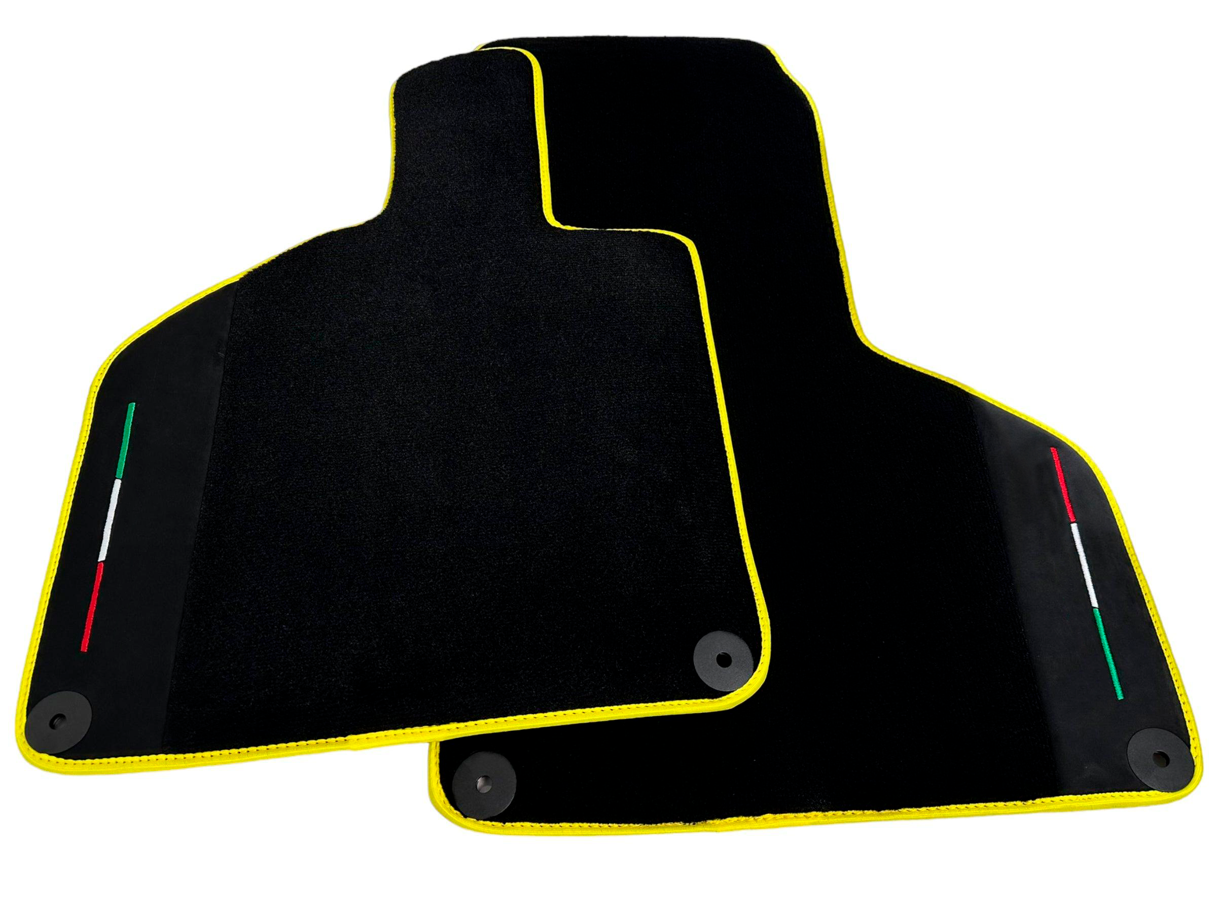 Black Floor Mats for Lamborghini Huracan with Alcantara Leather and Italian Flag | Yellow Trim - AutoWin