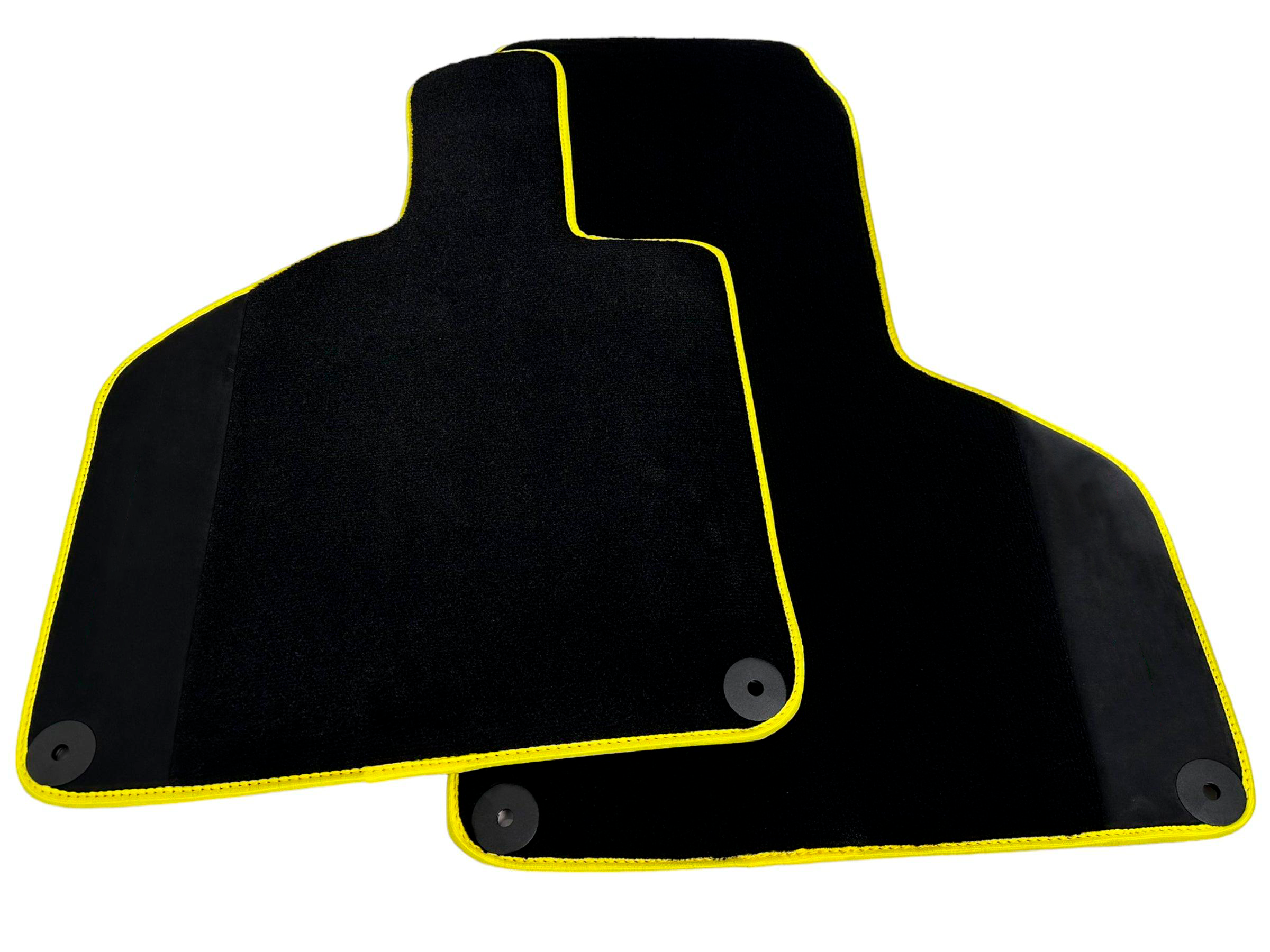 Black Floor Mats for Lamborghini Huracan with Alcantara Leather | Yellow Trim - AutoWin