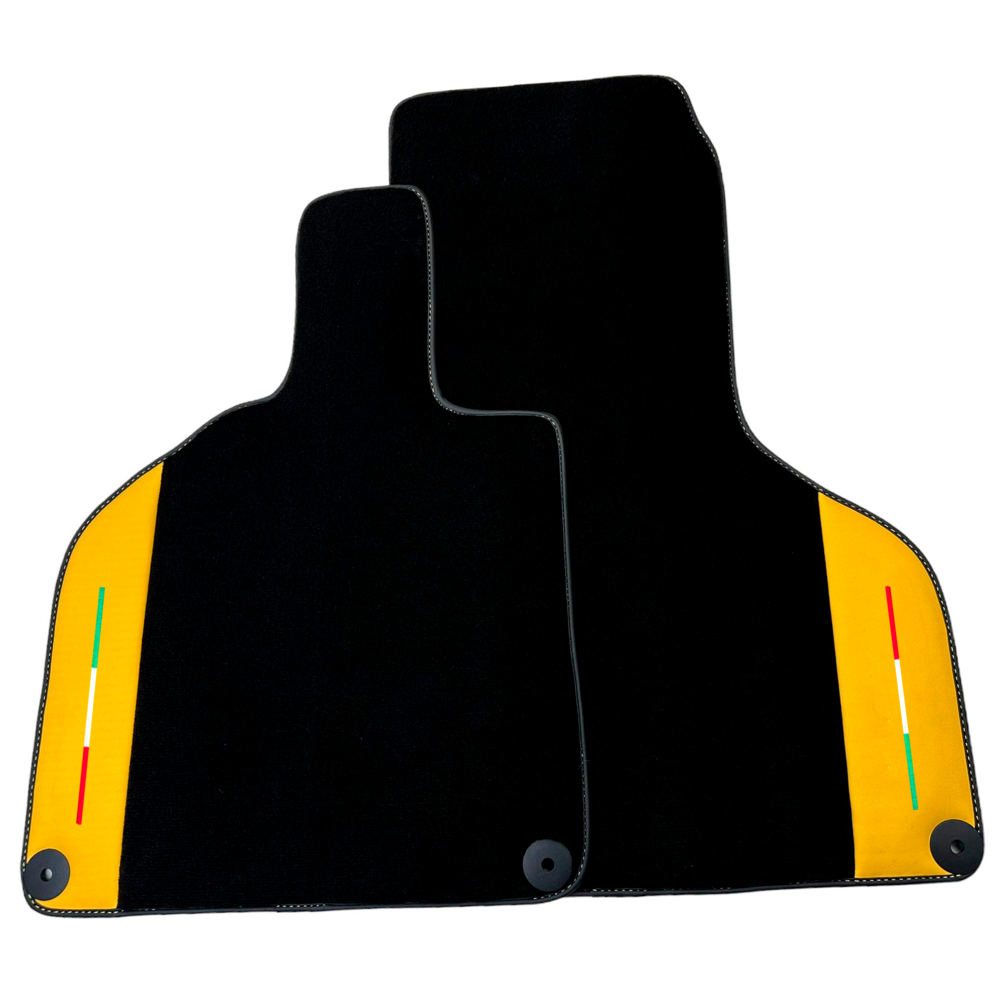 Black Mats for Lamborghini Huracan with Yellow (Giallo Taurus) Nappa Leather | Italian Flag