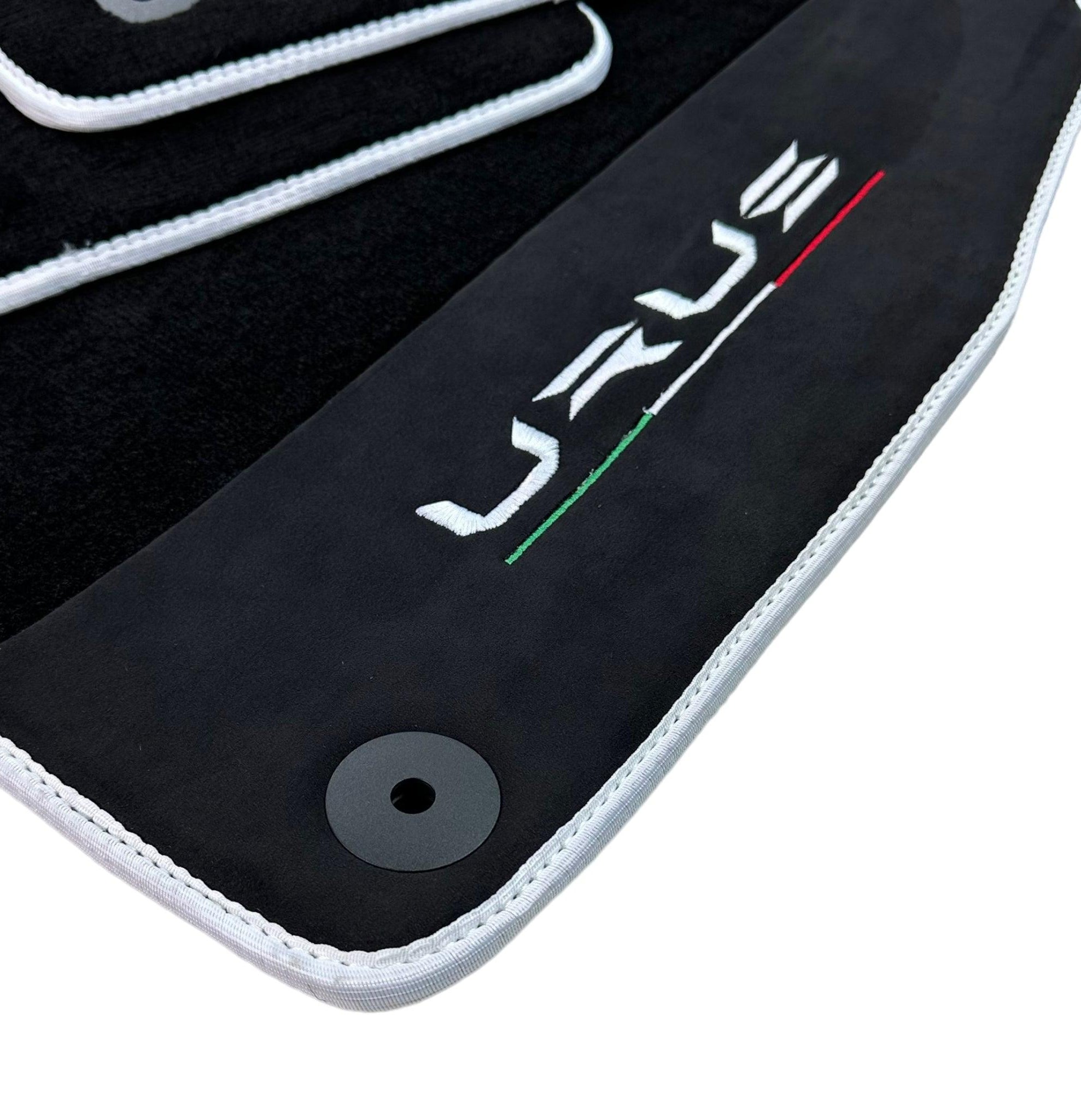 Black Floor Mats For Lamborghini Urus With Alcantara Leather White Trim - AutoWin