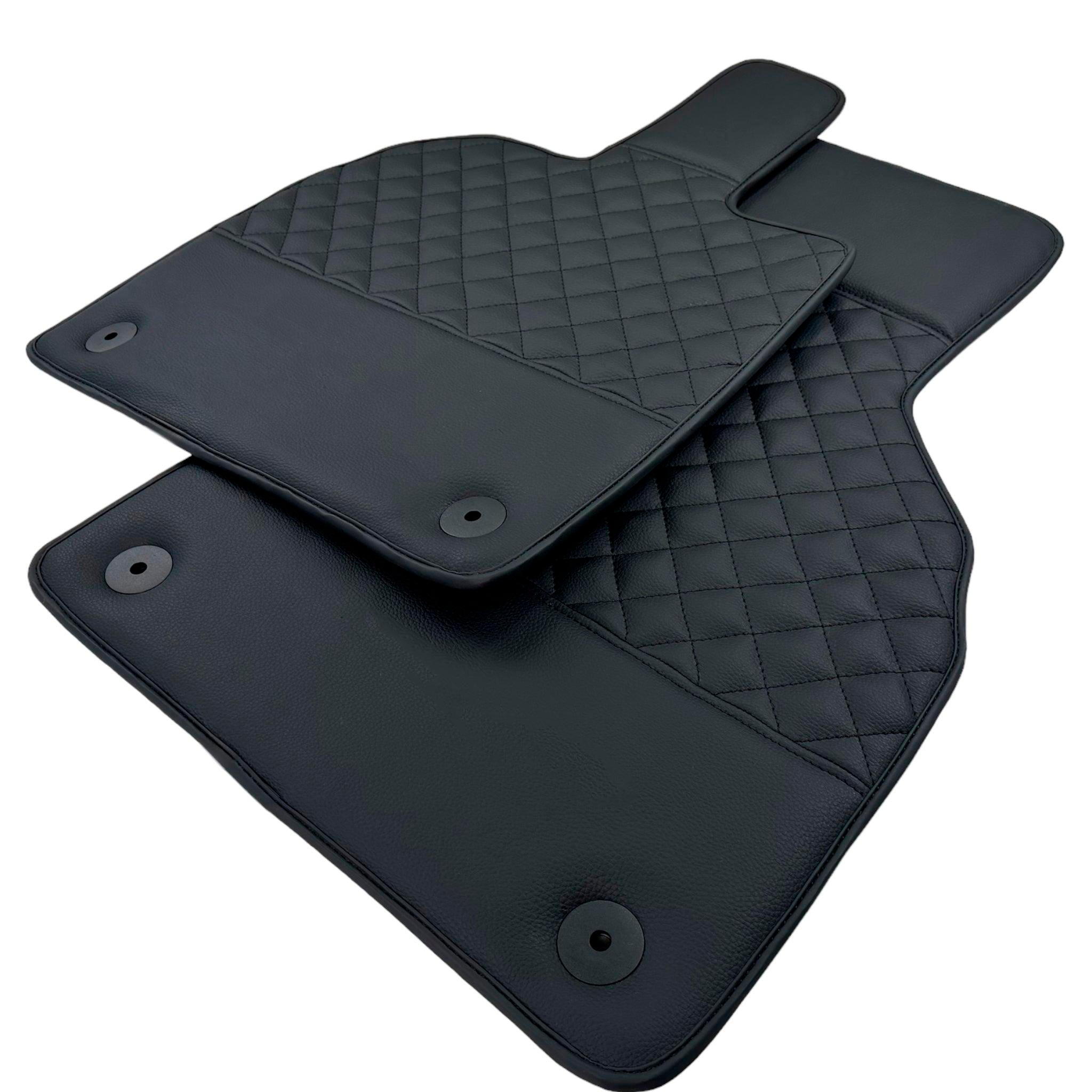 Customizable Black Leather Floor Mats for Lamborghini Aventador | Black Stitching - AutoWin