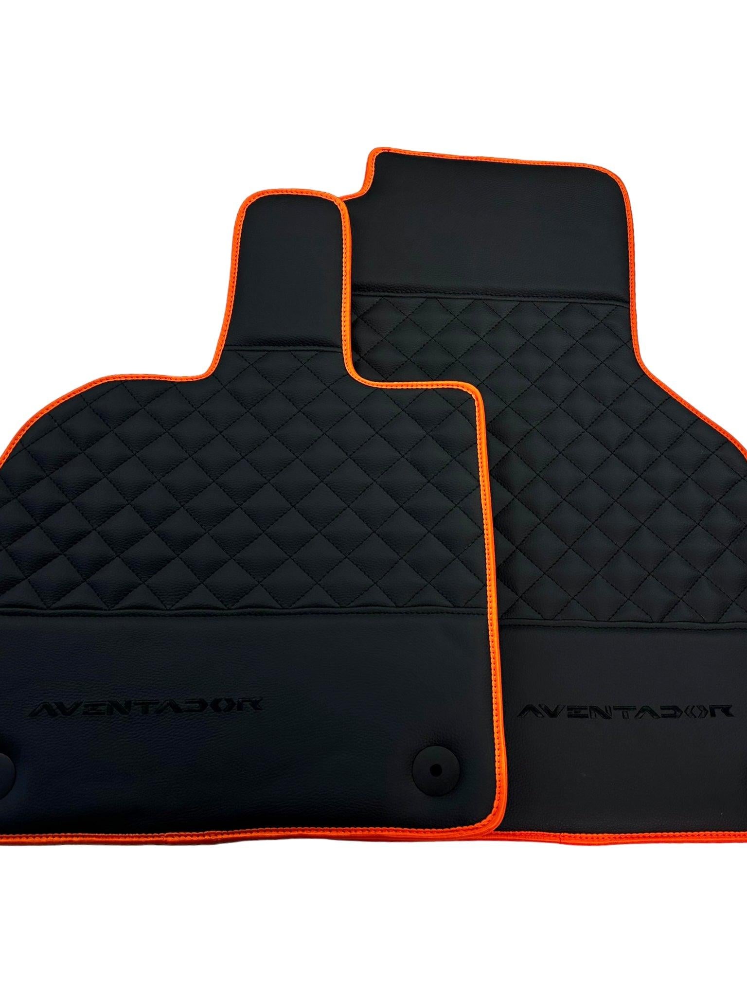 Black Leather Floor Mats For Lamborghini Aventador with Orange Trim