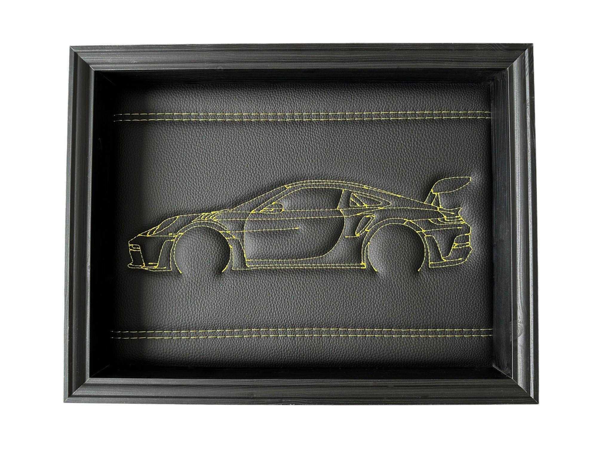 Porsche 911 Model 992 Leather Wall Art: Luxury Embroidered Decor