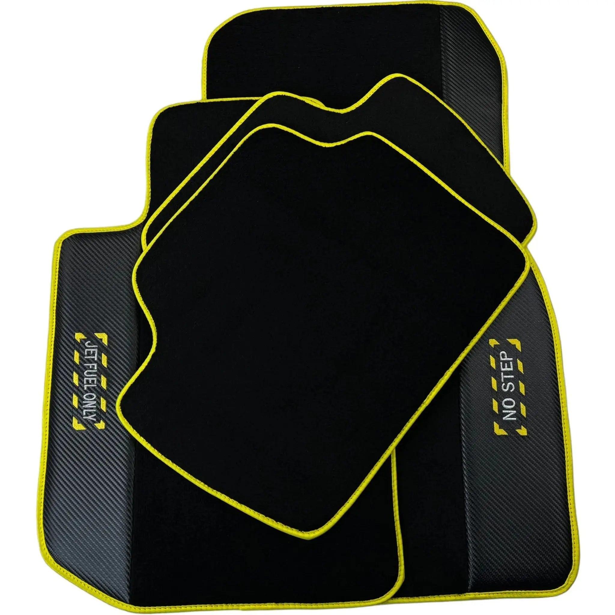 Black Mats For BMW 6 Series E24 Coupe | Fighter Jet Edition | Yellow Trim - AutoWin