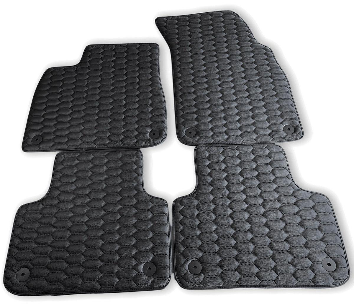 Custom Black Stitched Leather Floor Mats for Audi Q4 E-tron (2021-2024) 