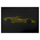 Black Leather Supercar Inspired Wall Art: Embroidered Yellow Stitch