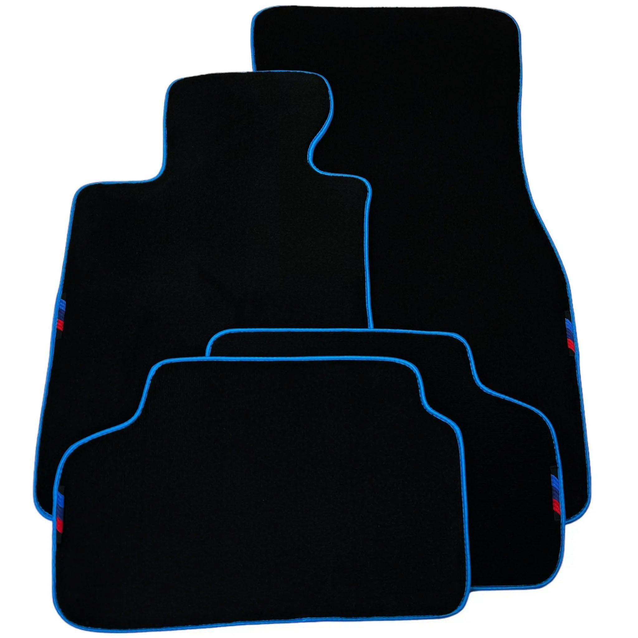 Black Floor Floor Mats For BMW 6 Series G32 GT Gran Turismo | Fighter Jet Edition AutoWin Brand |Sky Blue Trim