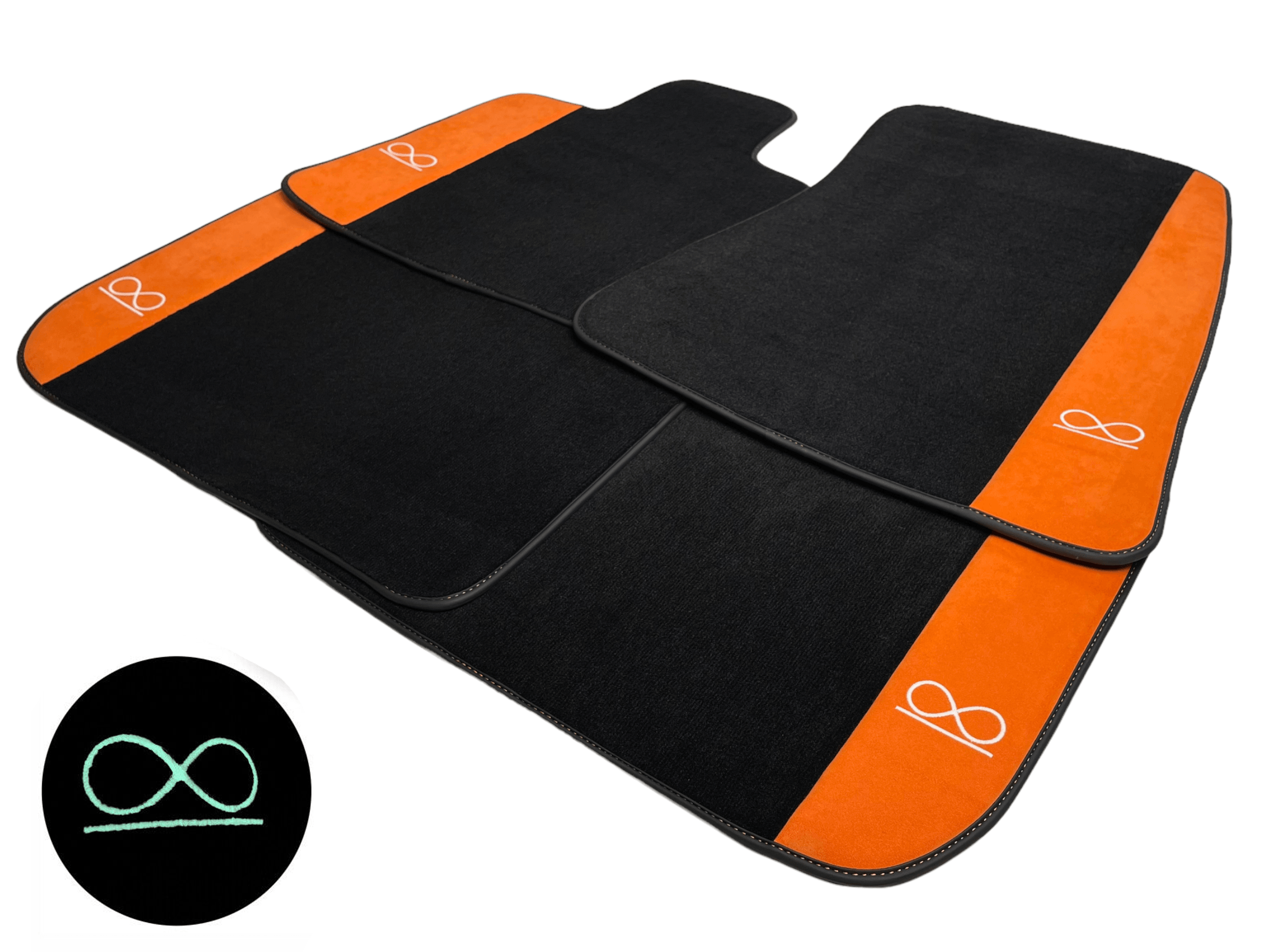 Black Floor Mats For Rolls Royce Black Badge Phantom 2003–2016 With Orange Alcantara Leather - AutoWin