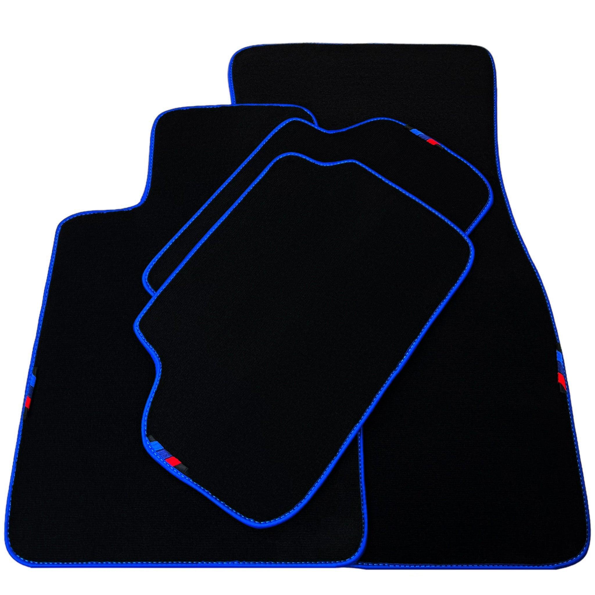 Black Floor Mats For BMW 7 Series E32 | Blue Trim